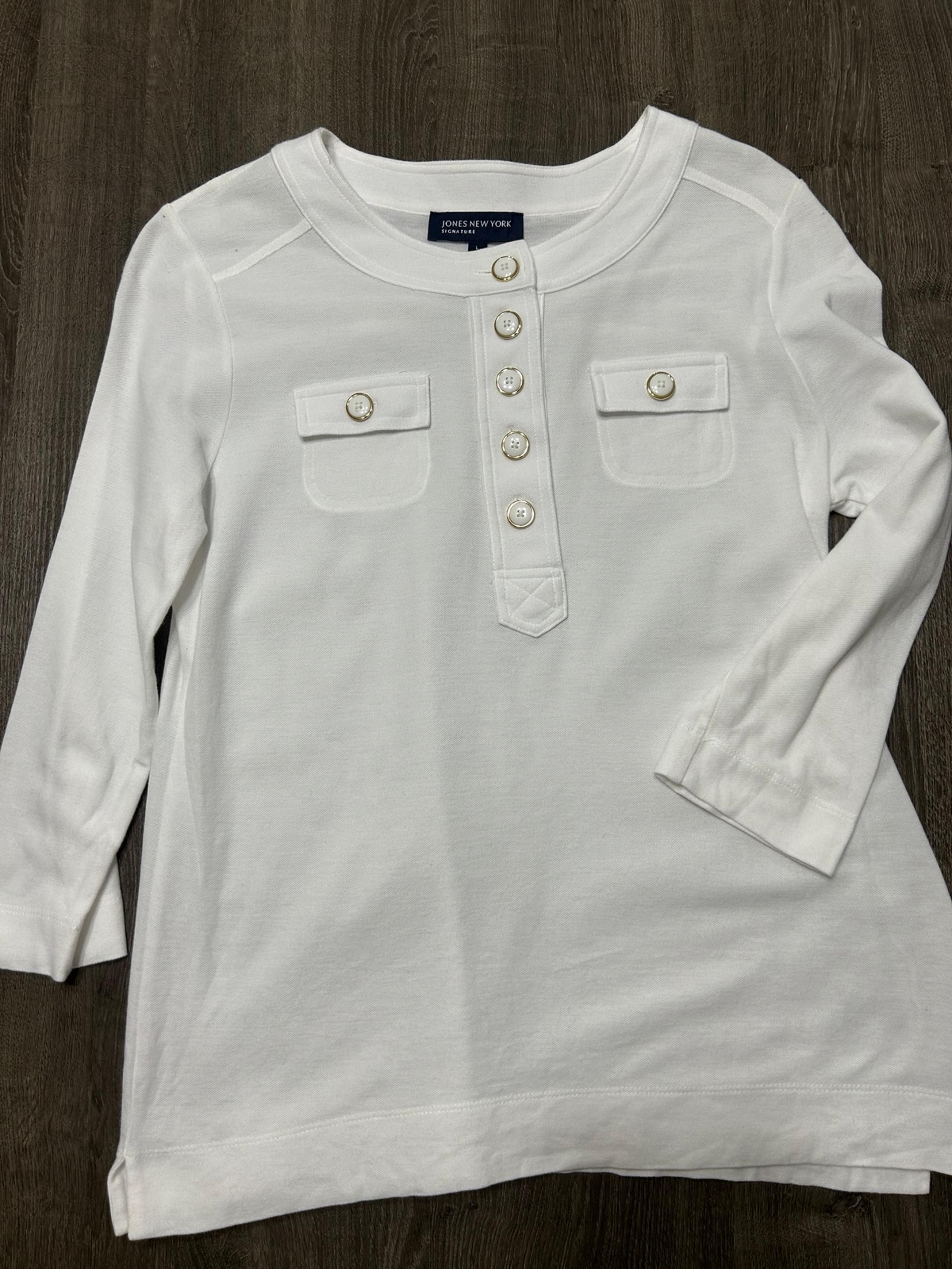 Karen Scott White Button Fron Pocket Long Sleeve Womens Top Large Classy Casual