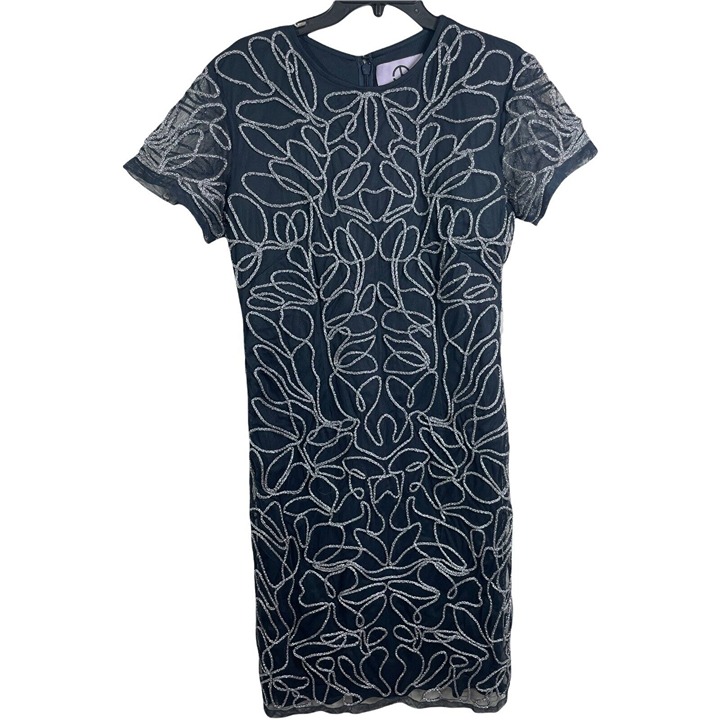 JS COLLECTION Womens Blue Short Sleeve Short Sheath Cocktail Dress Size 14