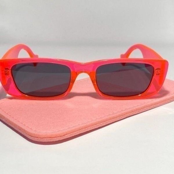 Bold Rectangular Neon Hot Pink Sunglasses New