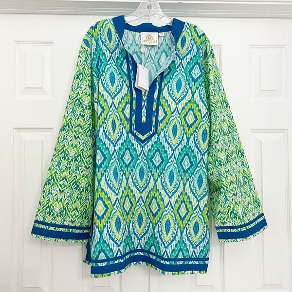 NicoBlu Womens Green Jungle Ikat Nicobar Tunic Size 3X NWT