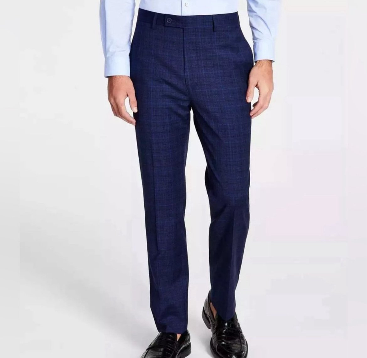 Calvin Klein Men's Slim-Fit Stretch Dress Pants Blue/Black Plaid 34/34 Slack New