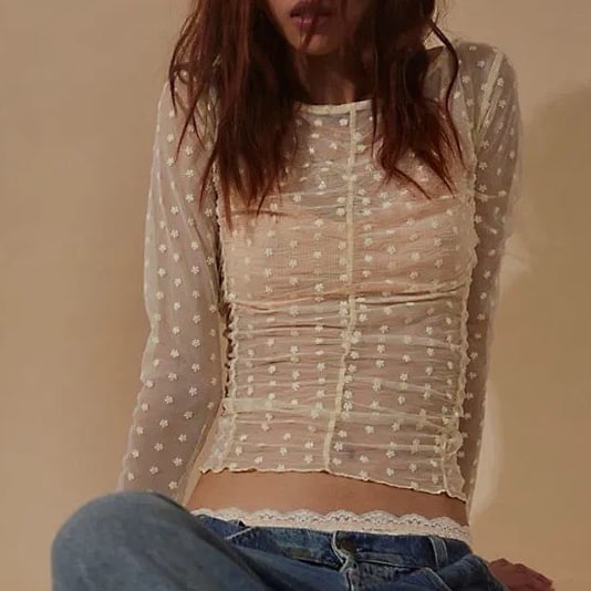 Free People Medium Top Intimately Most Likely Layering Yellow mesh daisy ruched