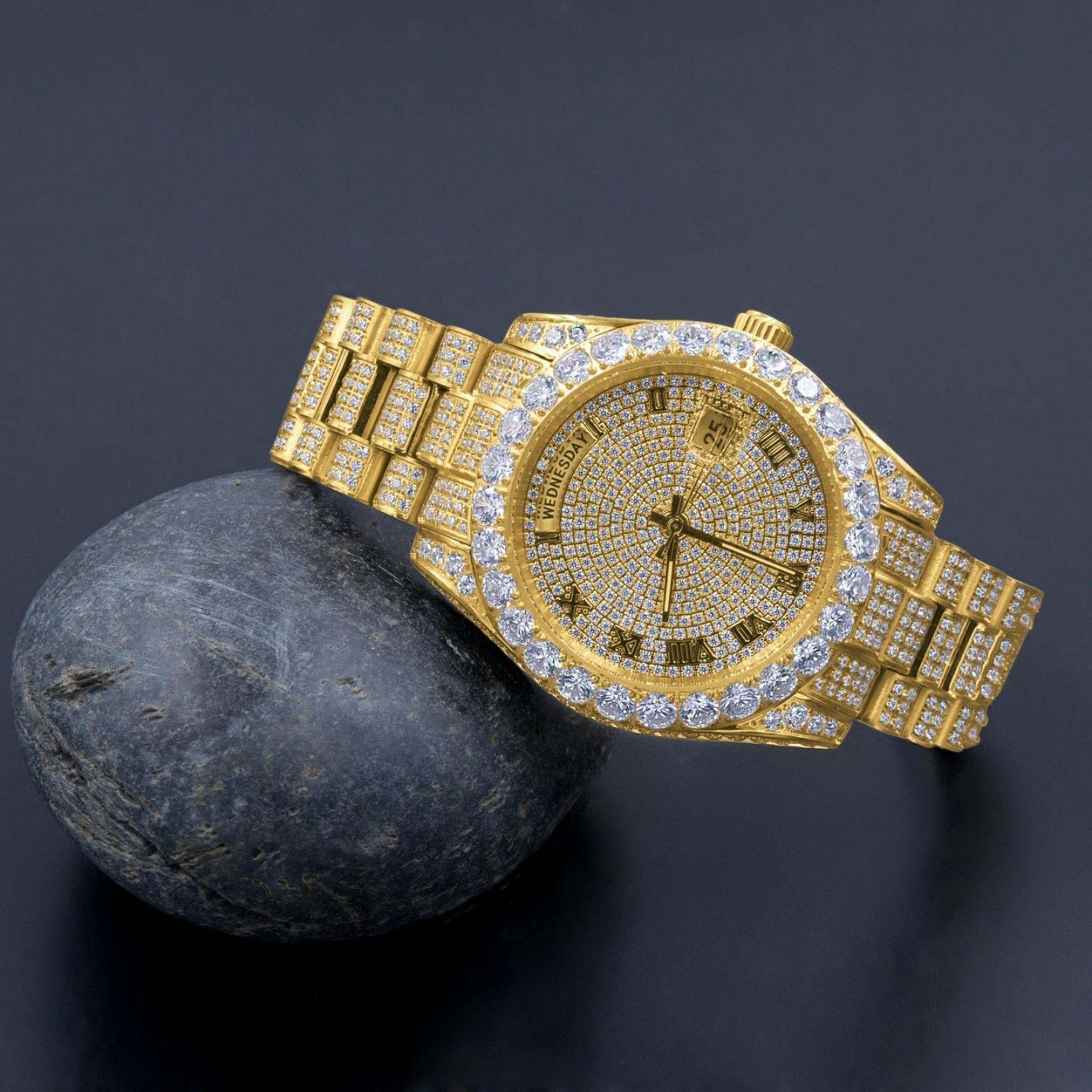 Bling master mens gold moissanite vvs watch - fully iced out real vvs / real vvs