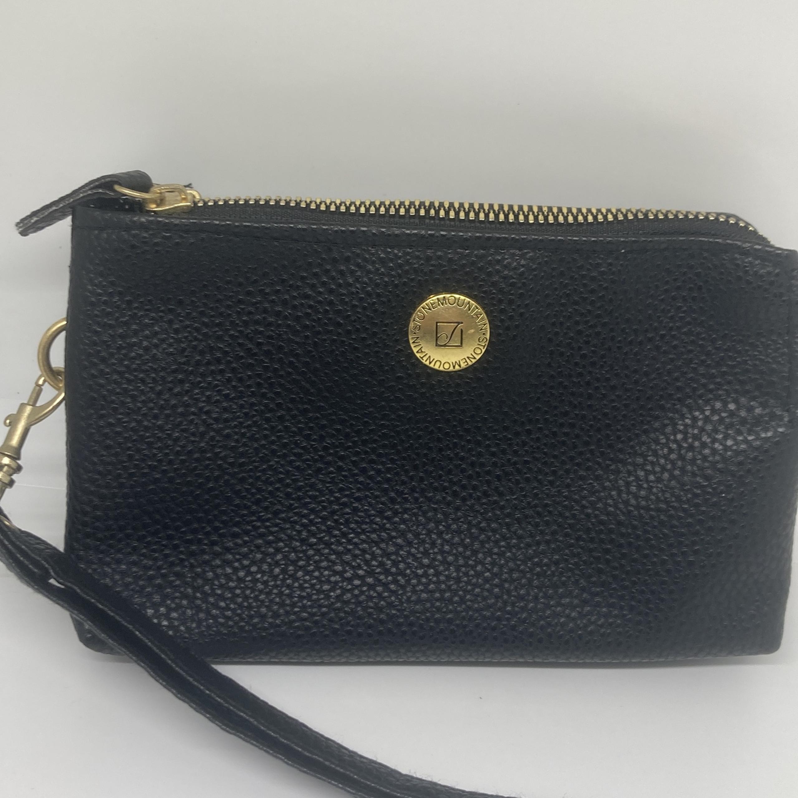 Stone Mountain Black Leather Purse, Clutch with I-Phone Charger