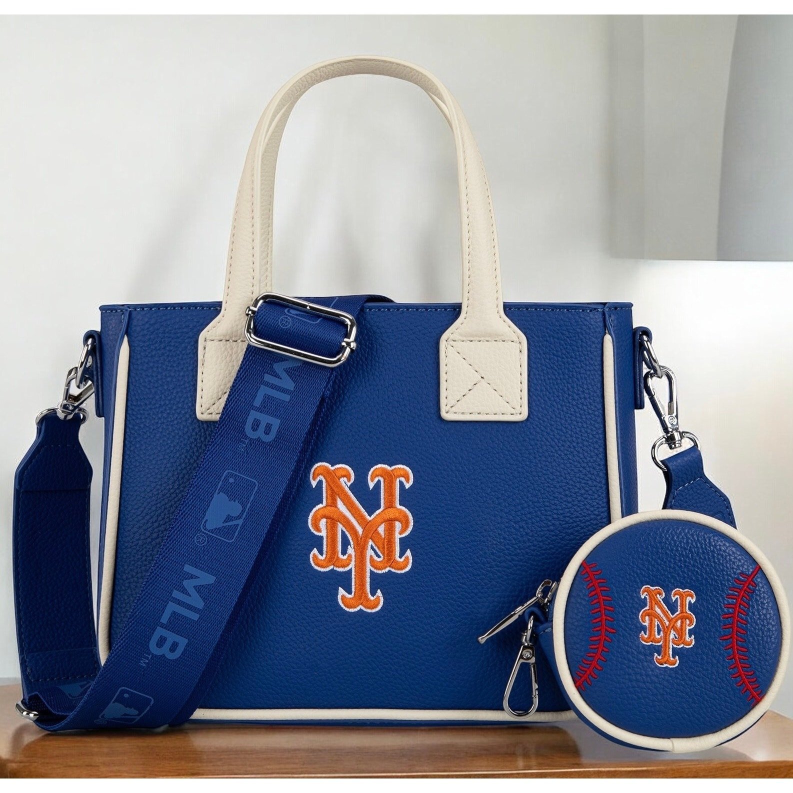 MLB New York Mets Blue Tote/Crossbody w/ Baseball Coin Pouch *NEW Package*