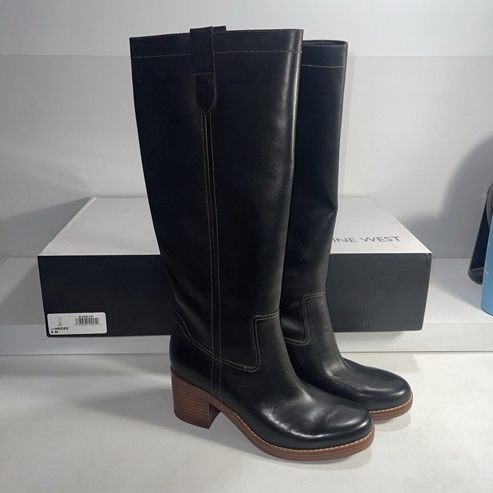 Nine West Women’s Hecee Black Boots Leather Size 8 New
