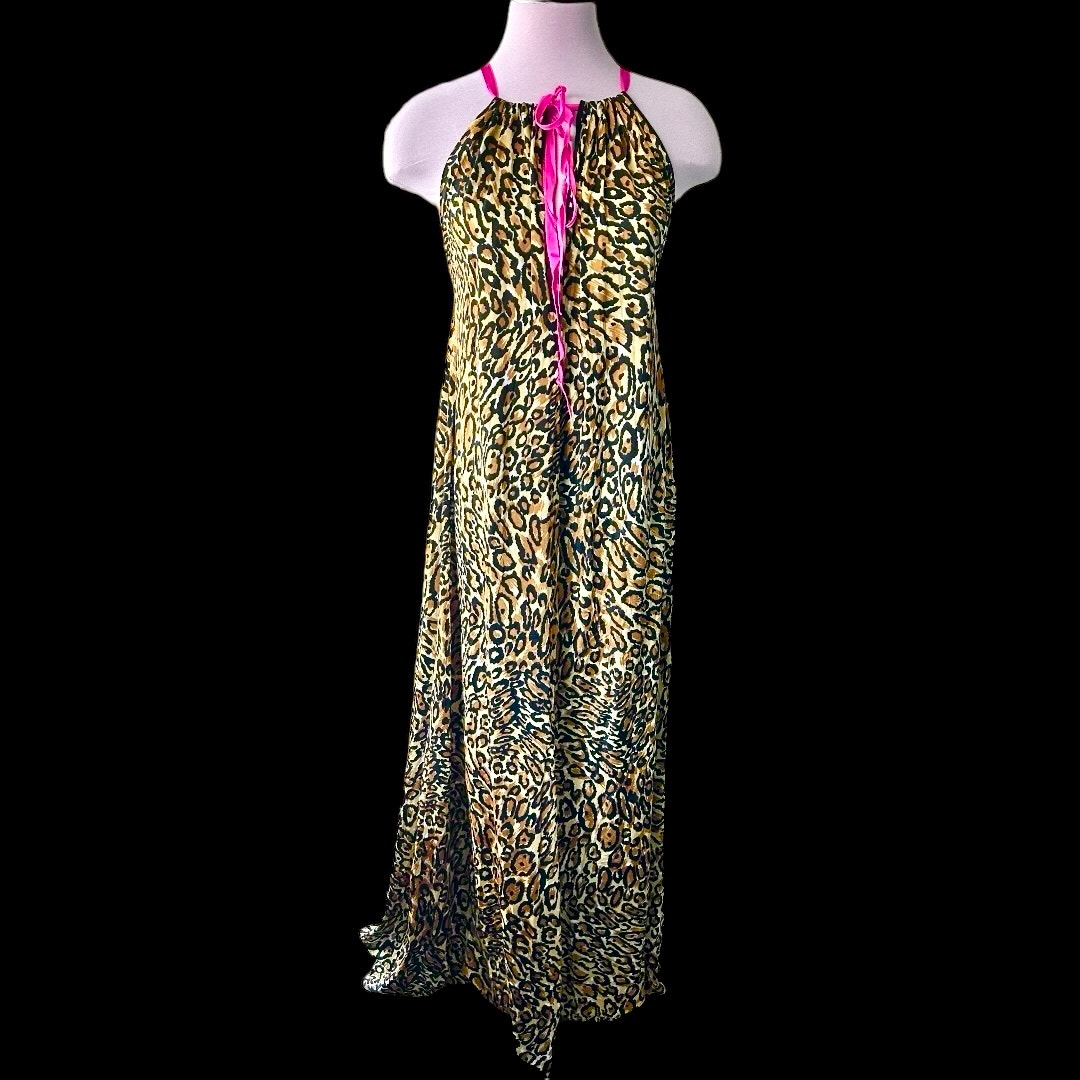 EUC Vintage Cattani of California Leopard Sleeveless Hostess Gown One Size
