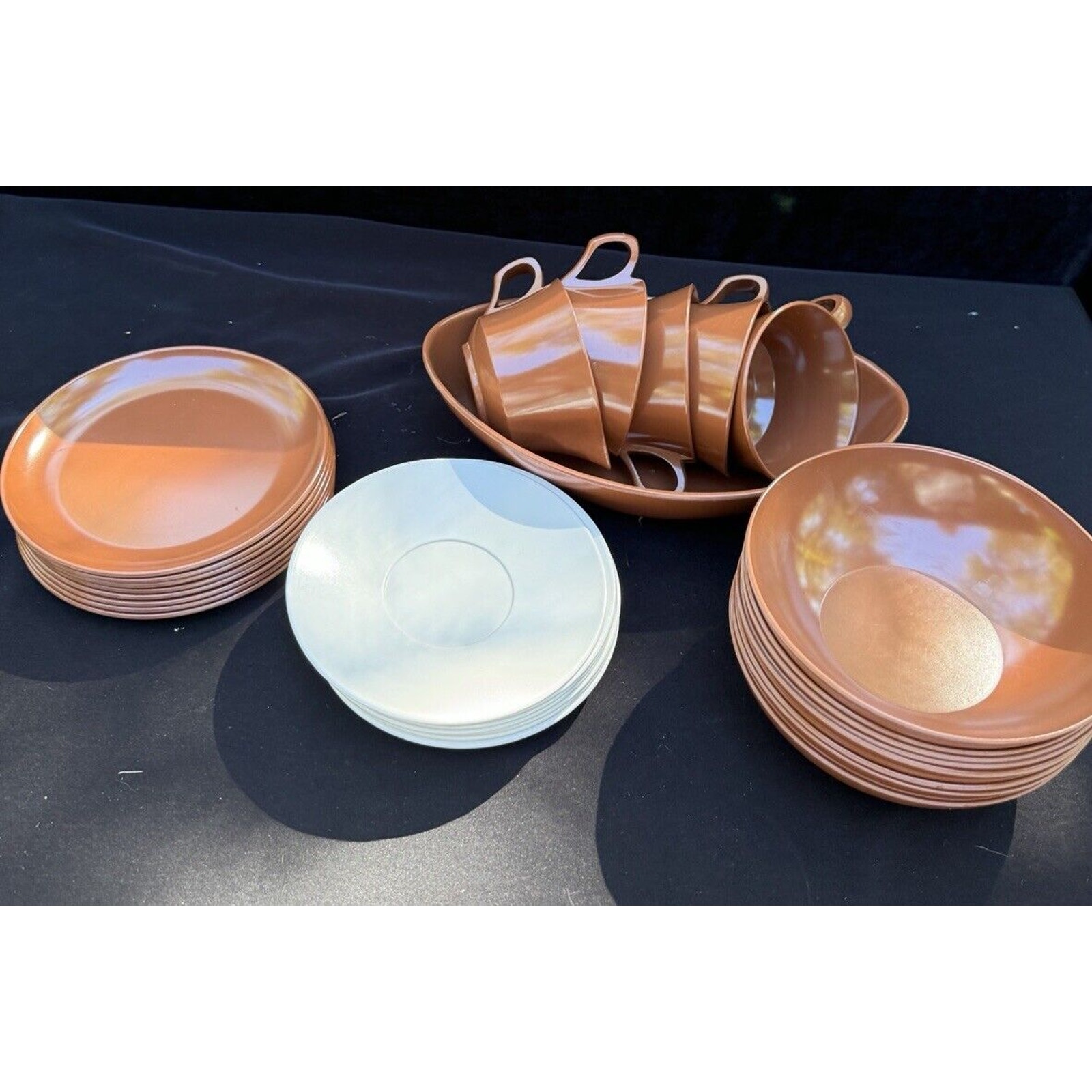 Vintage 1960’s Melamine Brown & White Dinnerware Perfect For Retro Camper