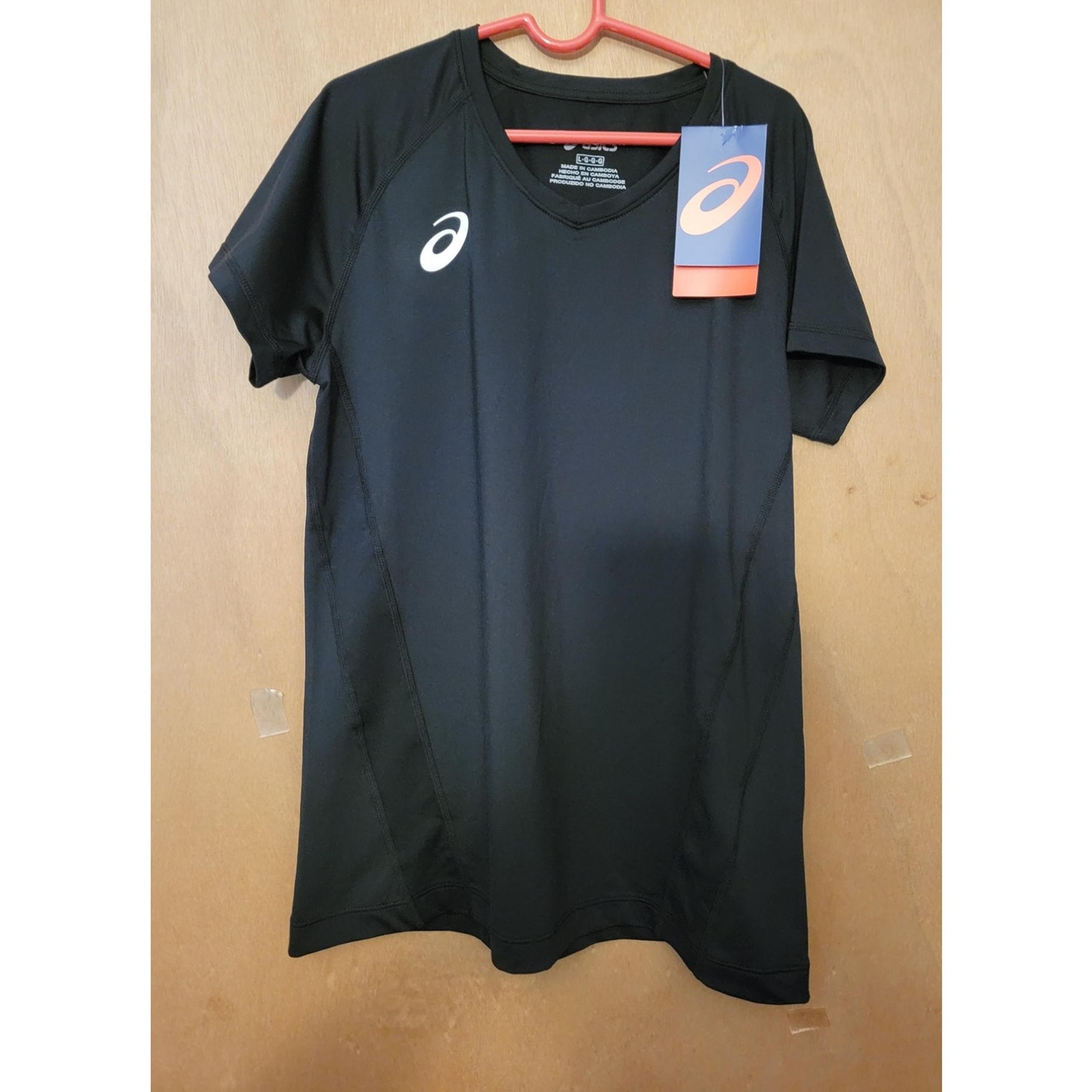NWT Asics Girls Black V-Neck Short Sleeve VB Jersey - size L