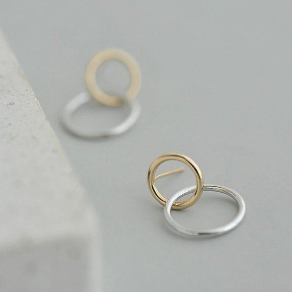 NEW 925 Silver Double Circle Earrings