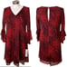 Calvin Klein Dress Boho Snake Print 3/4 Ruffle Sleeve Mini Shift Red Sz 6