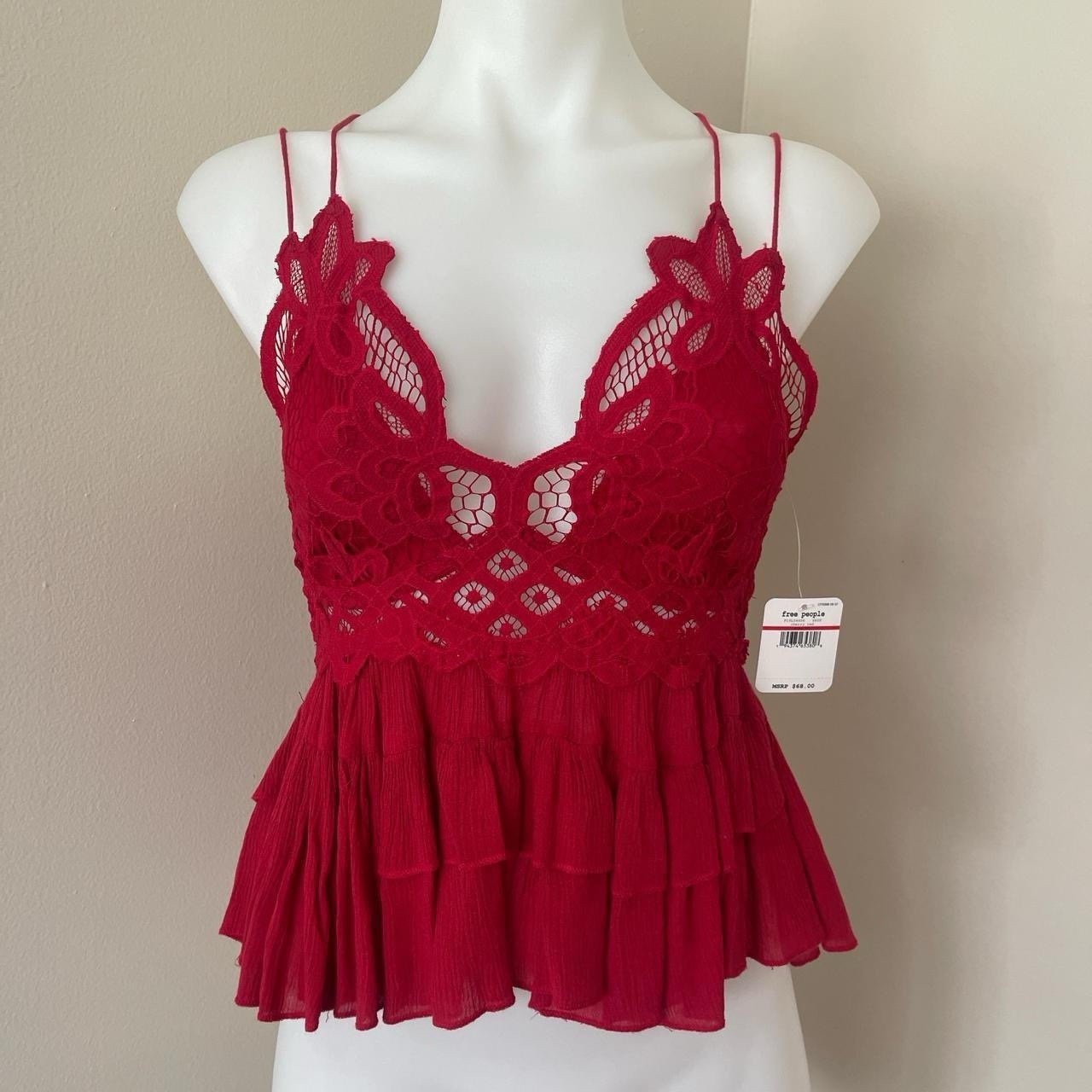 (NWT) Free People Adella Cami Tank Top in Cherry Red, XS