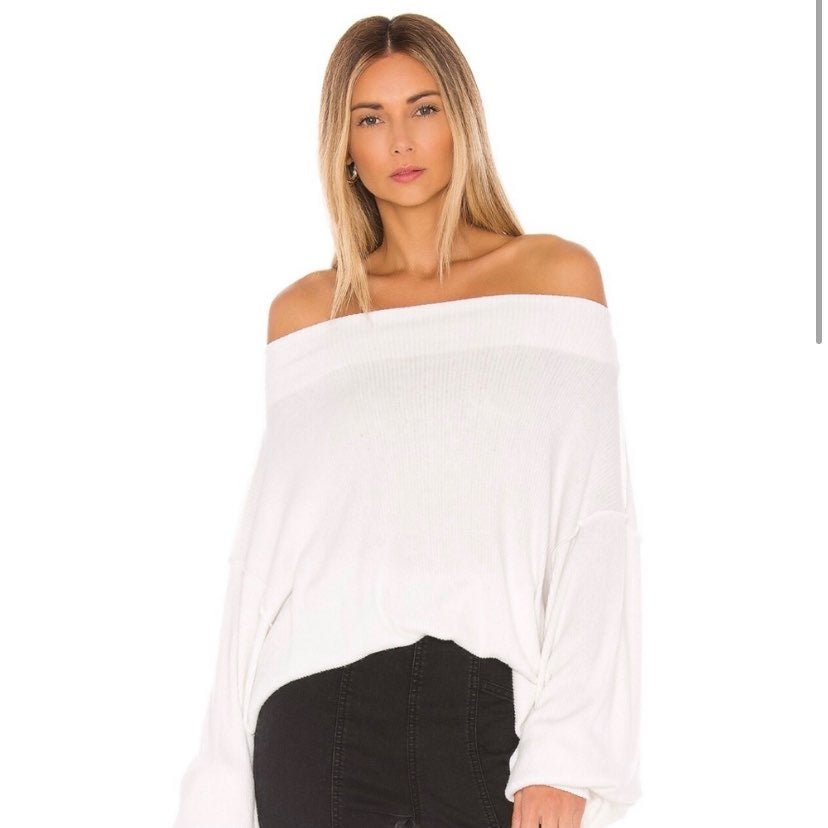 We The Free People XS Main Squeeze Hacci Top Oversized Ribbed Thermal Ivory