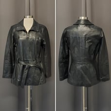 Vintage 90s y2k Bratz Black Leather Mid Length Belted Insulated Coat Jacket