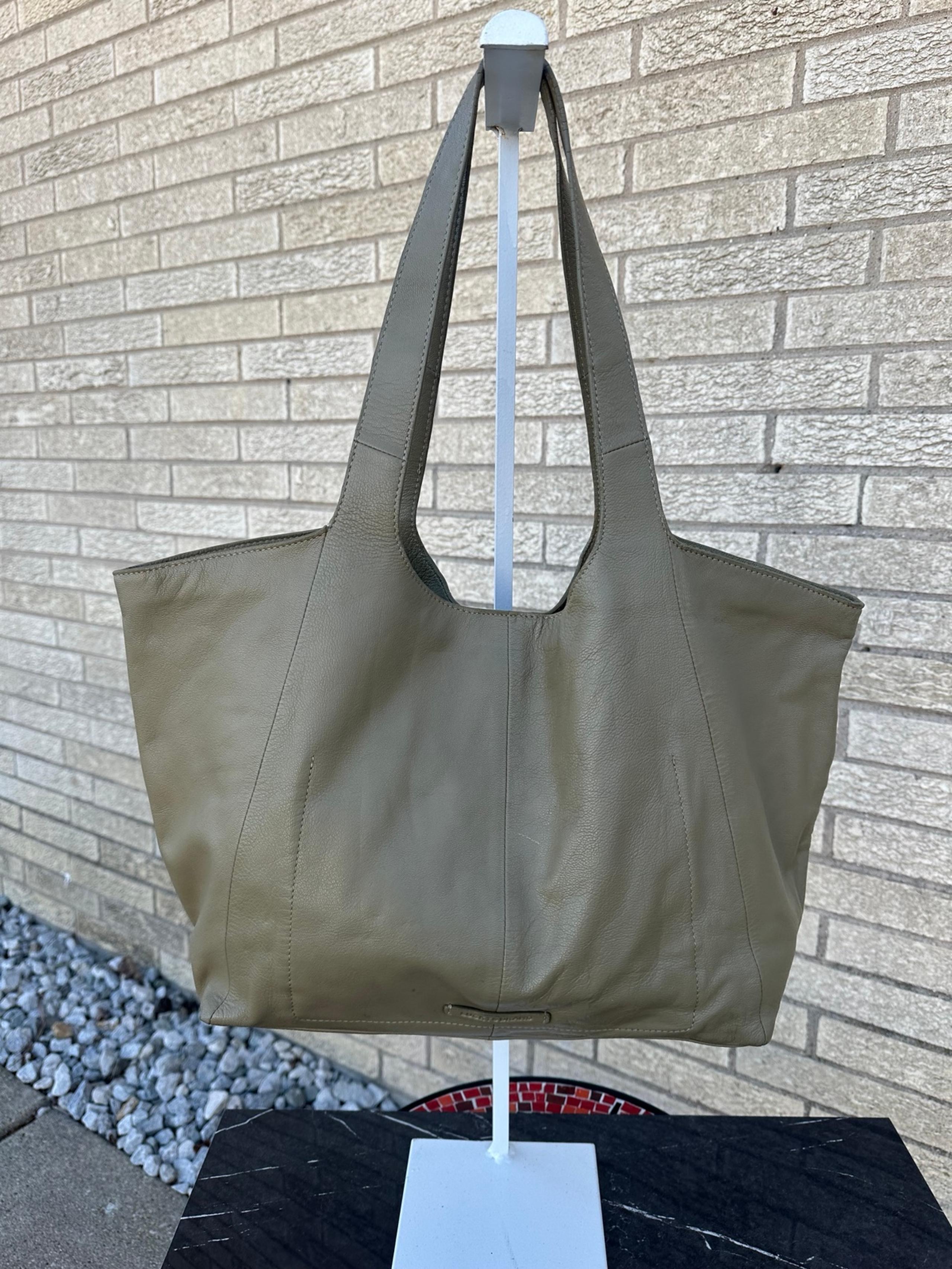 Lucky Brand Olive Green Leather Slouchy Hobo Tote Bag