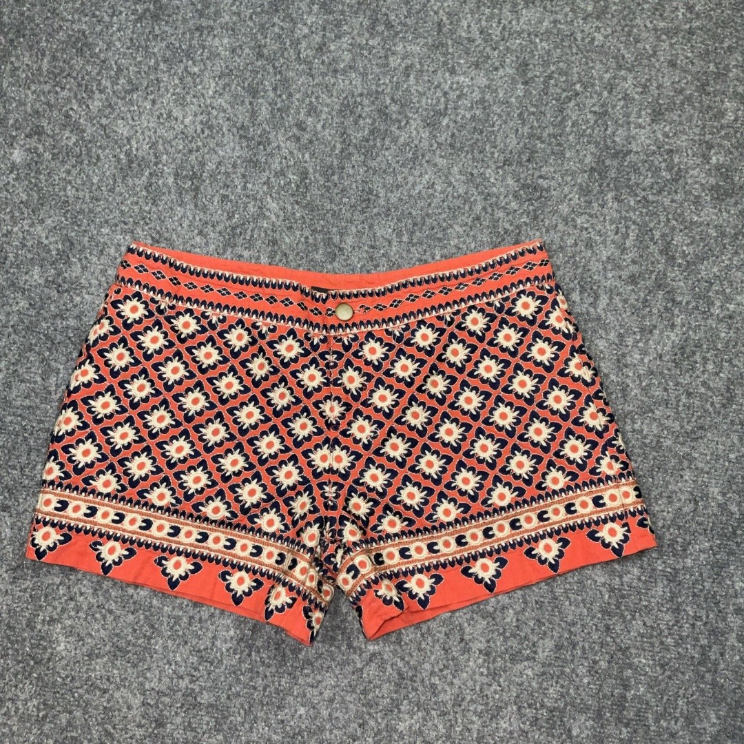 THML Anthroplogie Shorts Womens Sz M Red Orange Embroidered Bohemian Linen Blend