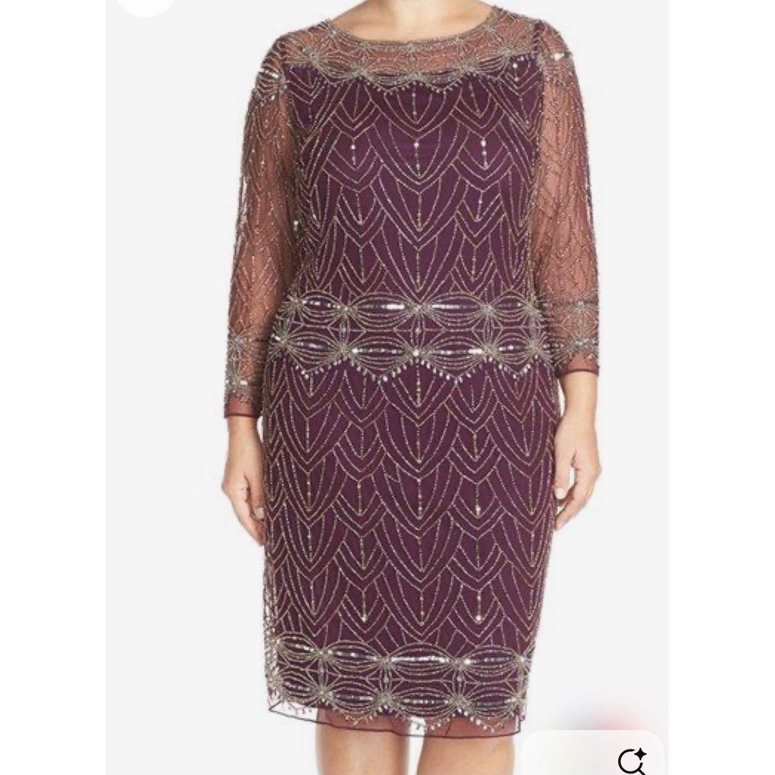 Pisarro Nights Sequin Embroidered Bateau Neck Dress Size 22W Aubergine (flaw)