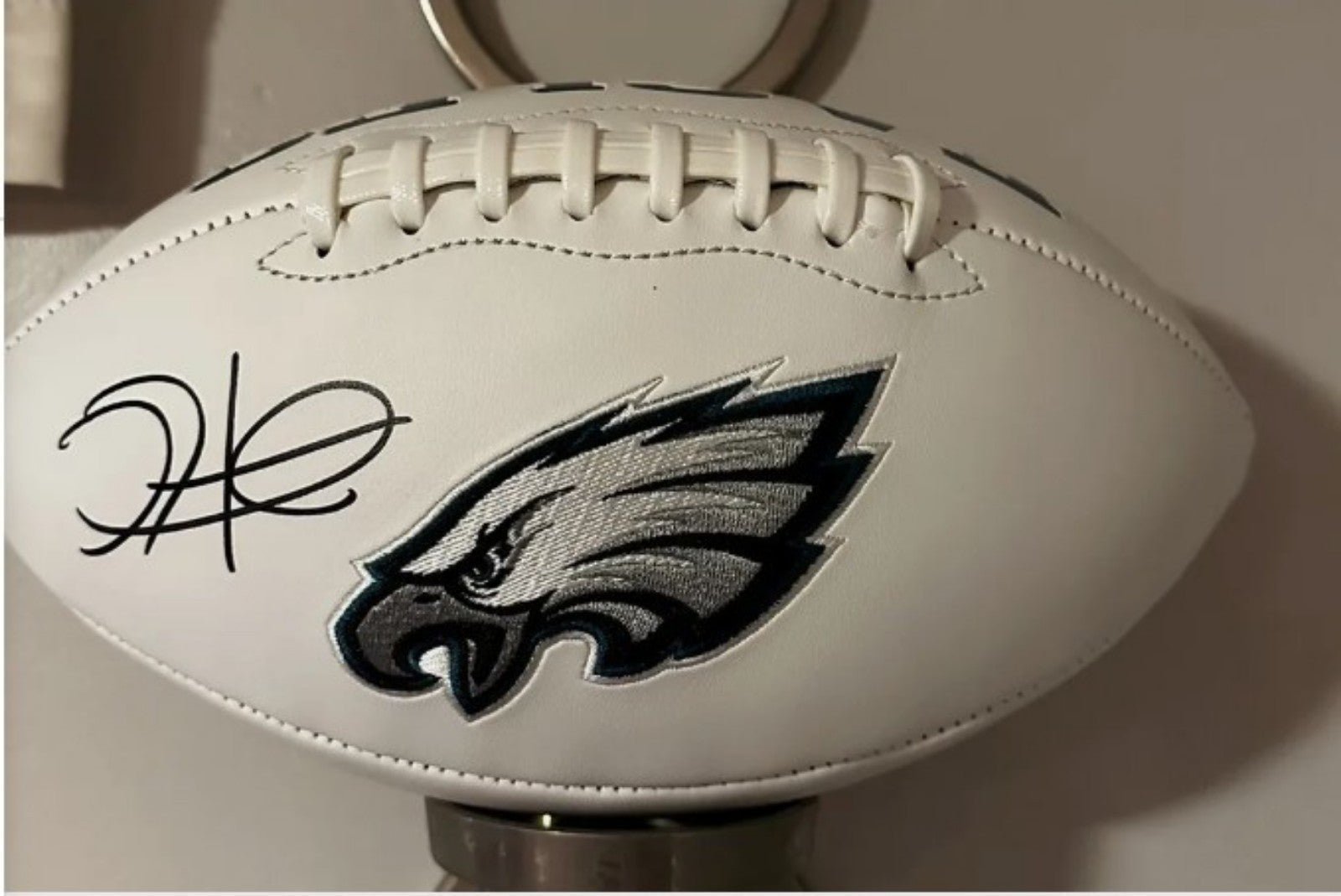 JALEN HURTS SIGNED NFL PHILADELPHIA EAGLES LOGO HISTORY STATS FOOTBALL W/COA JSA