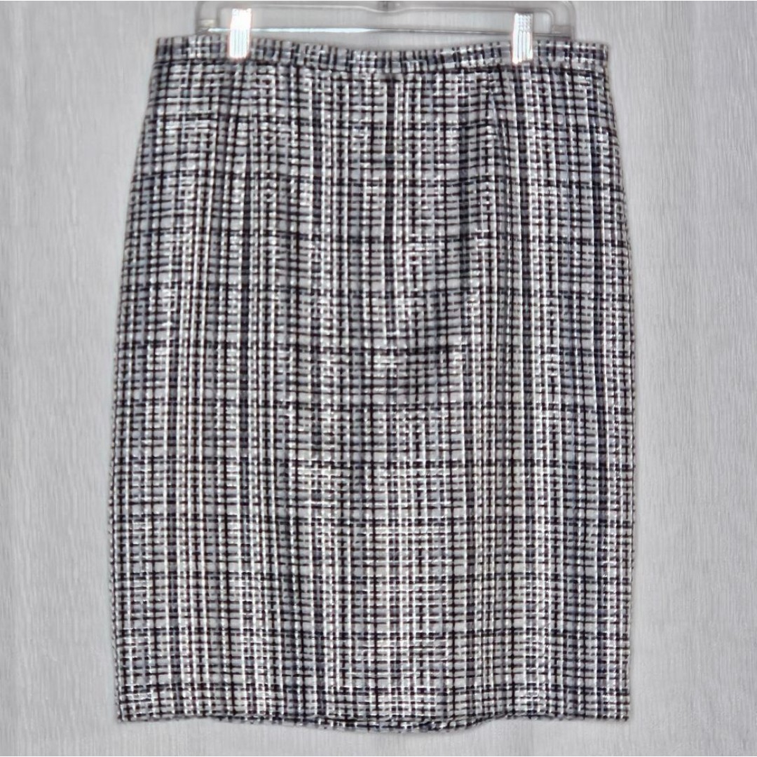 Pendleton Black Silver Metallic Plaid Boulce A-Line Hidden Zipper Skirt