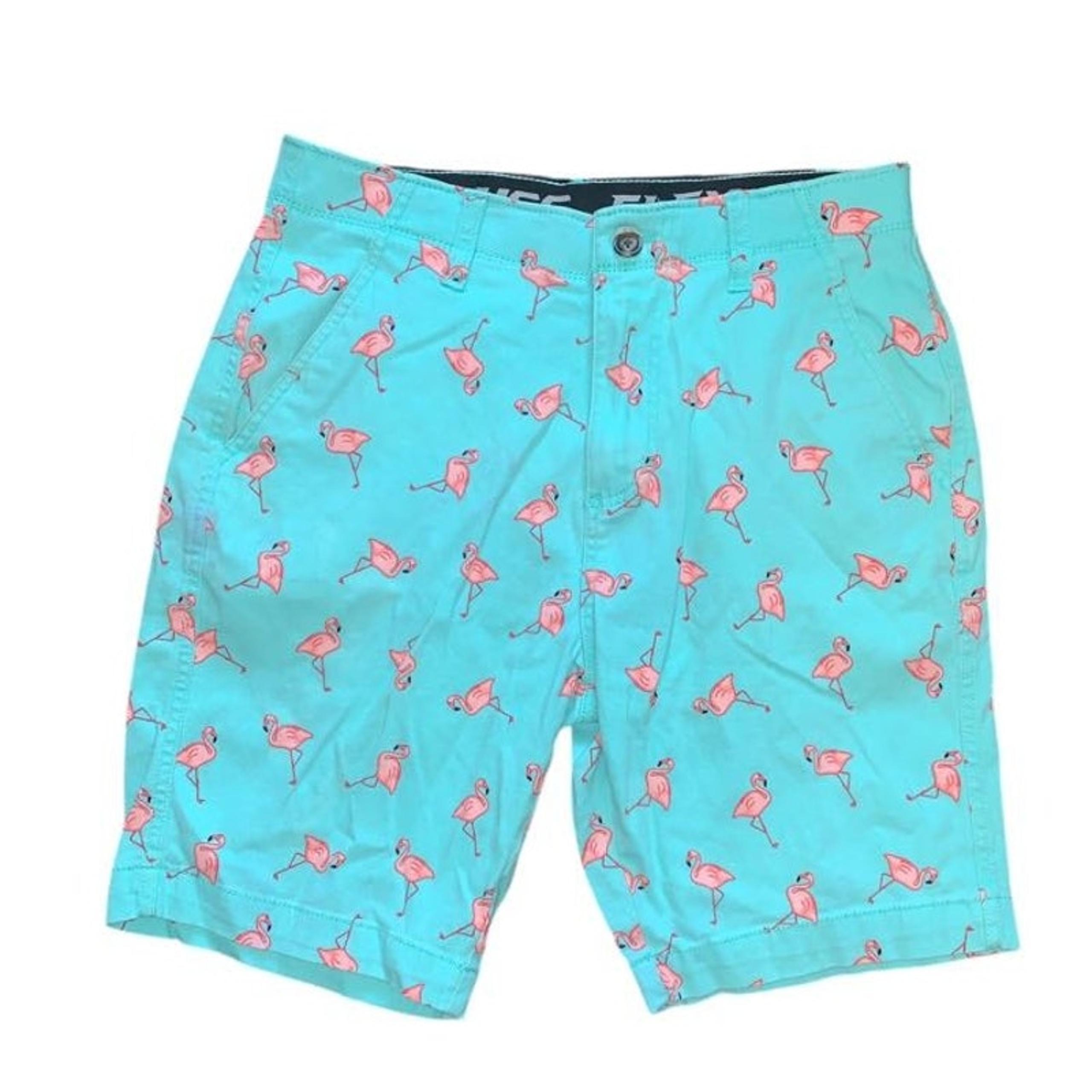 Plugg Flex Khaki Dress Shorts Aqua Green/Blue & Pink Flamingos Men's 29 Golf