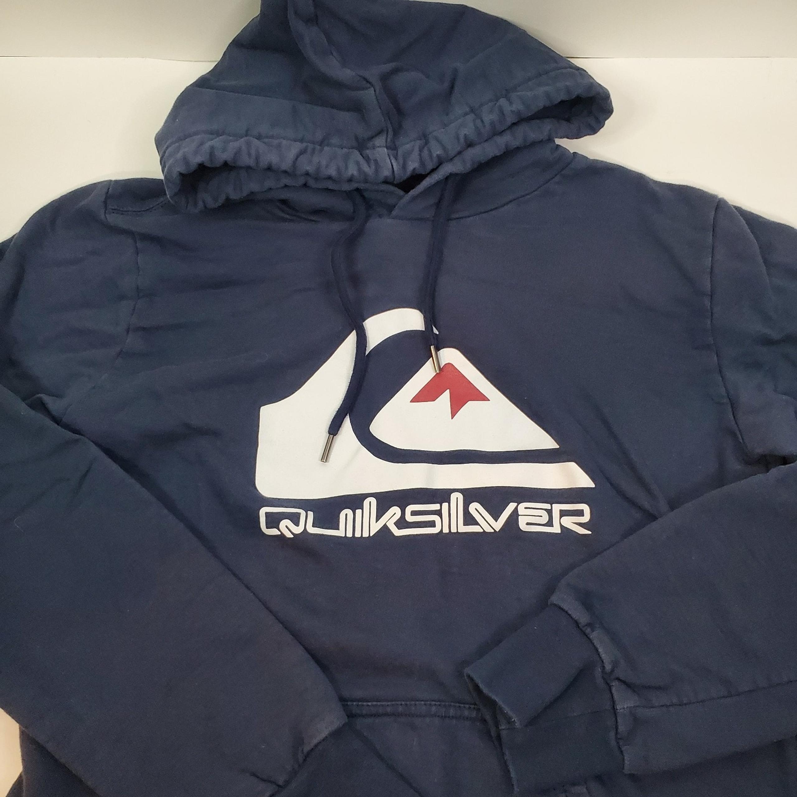 Quiksilver Hoodie Sweatshirt Mens Medium Blue Distressed Surf Skate sweatshirt