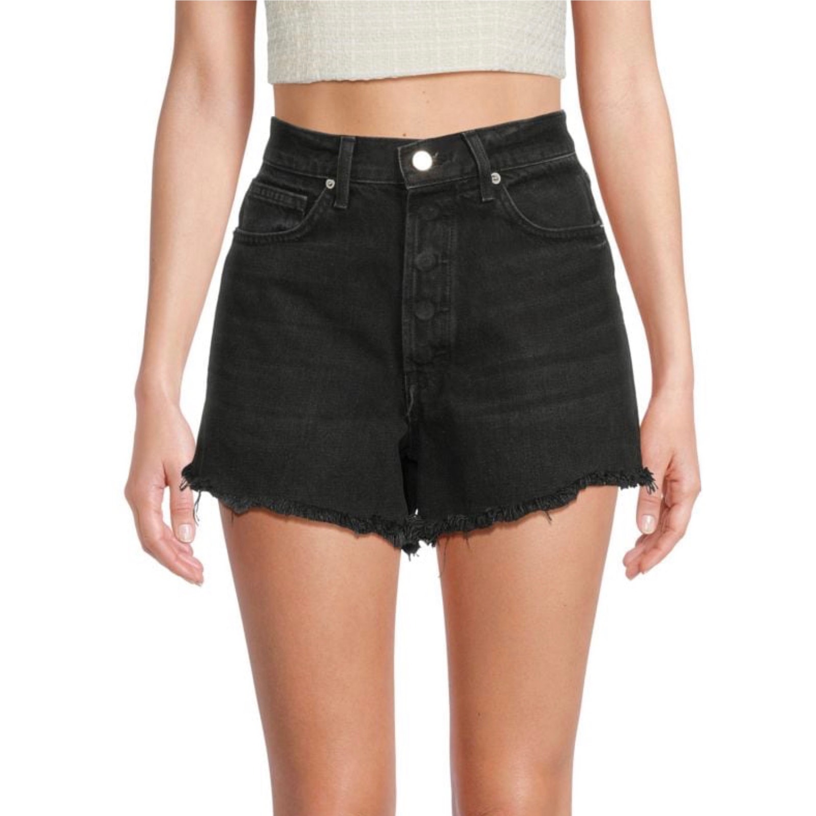 NWT EB DENIM Perfect Frayed Denim Shorts in Black Size 27