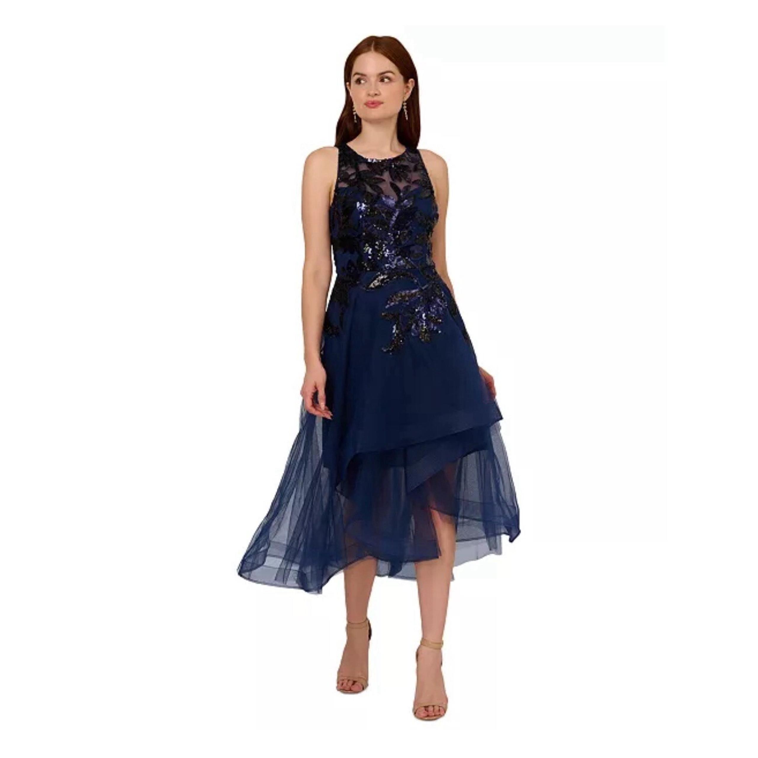Adrianna Papell Women's High-Low Fit & Flare Sequin Dress Size 14 Formal