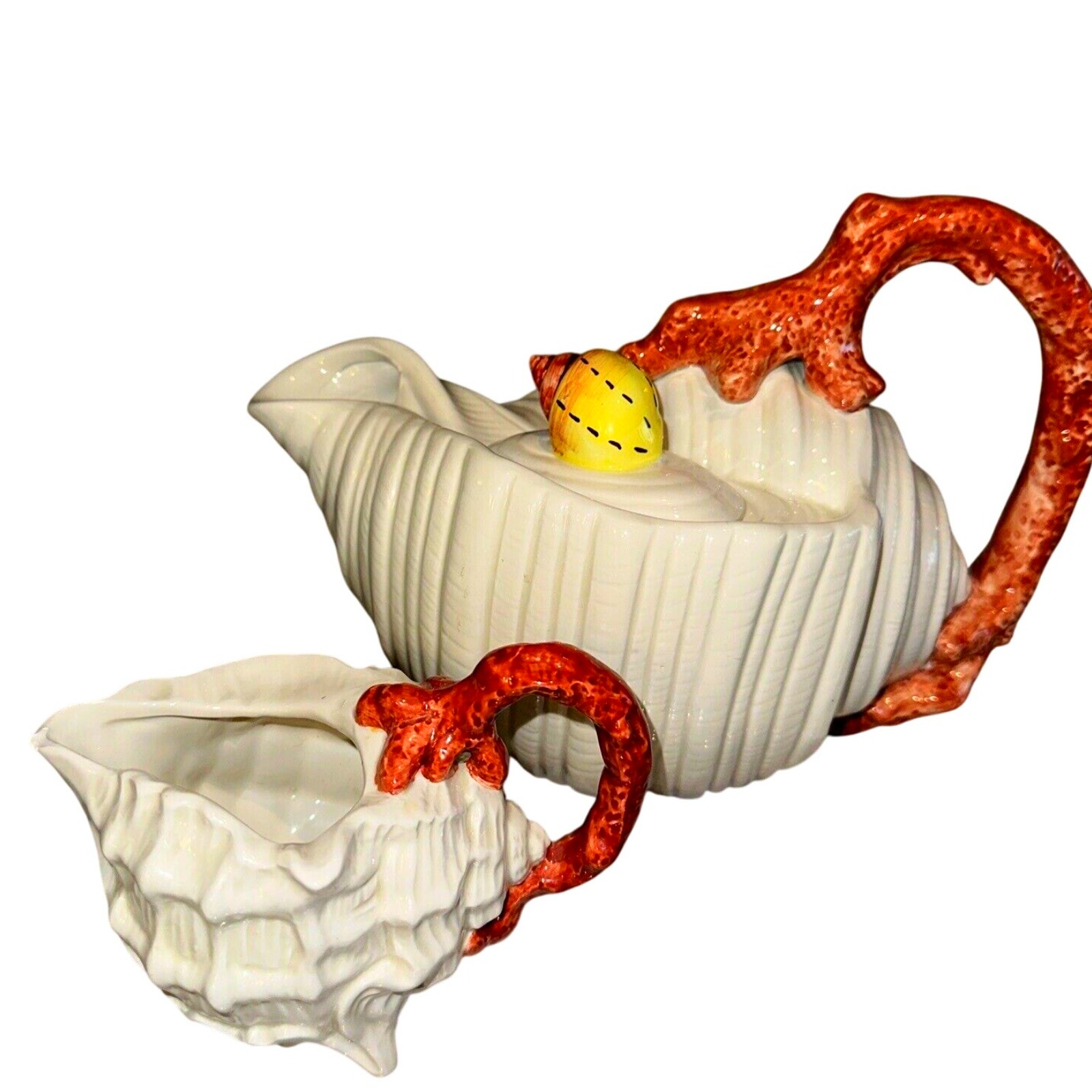 Fitz & Floyd Vintage 1989 Oceana Conch Shell Teapot W/lid & Seahell Creamer SET
