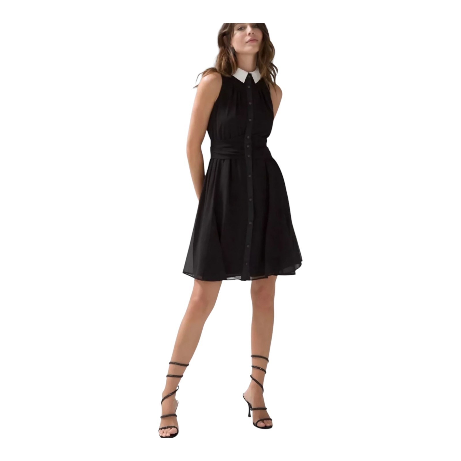 NWT White House Black Market Black & White Smock Waist Dress Size 2 Loose Button