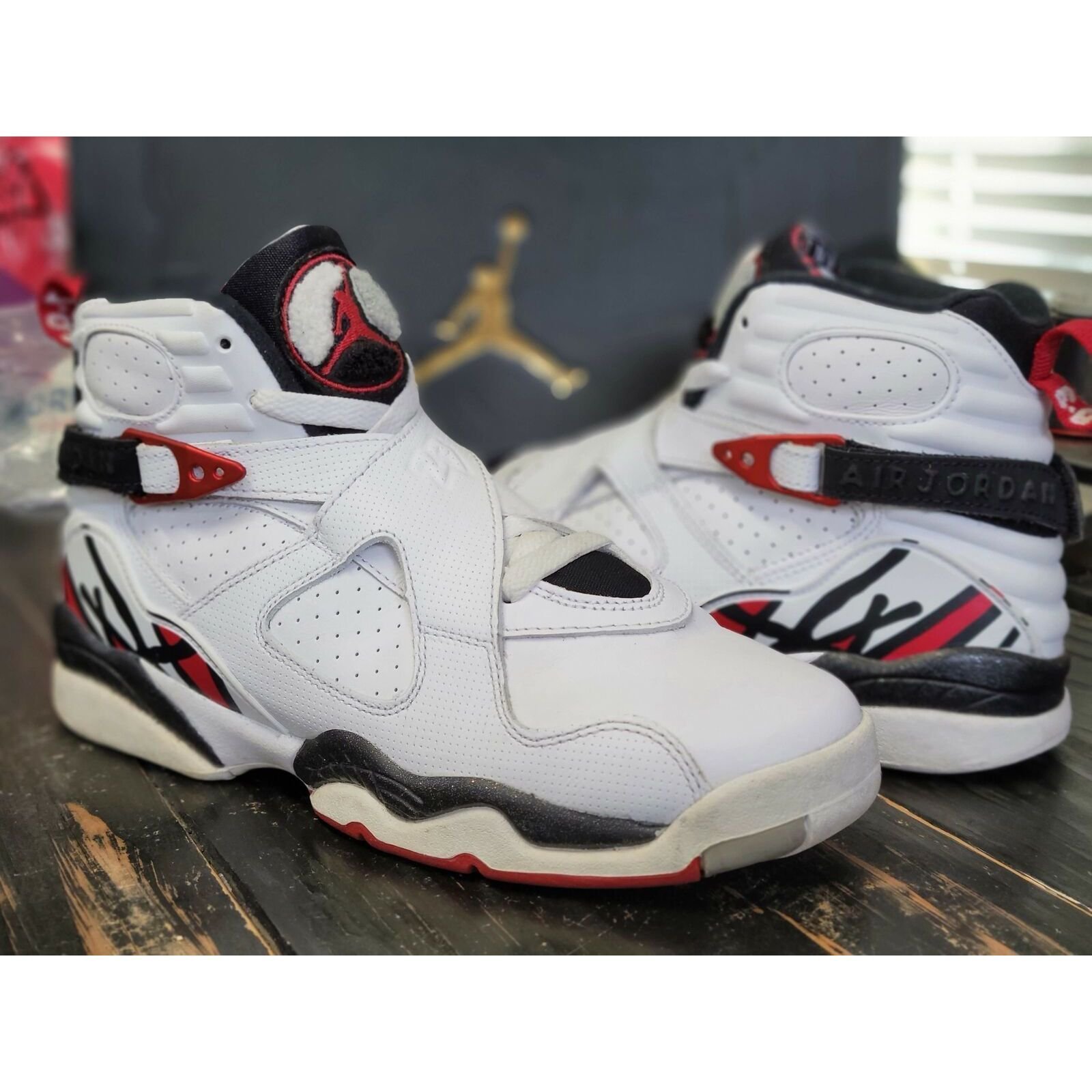 2016 Jordan Retro 8 BG White/Red Basketball Shoes 305368-104 Youth 6.5y Women 8