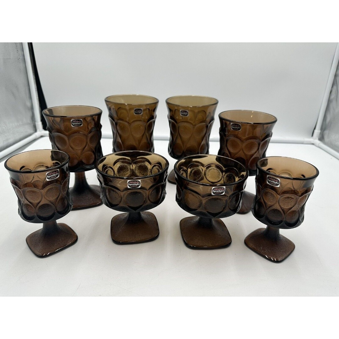 8 Vtg 70s Noritake Spotlight Walnut Brown New Champagne Sherbet Goblet Glasses