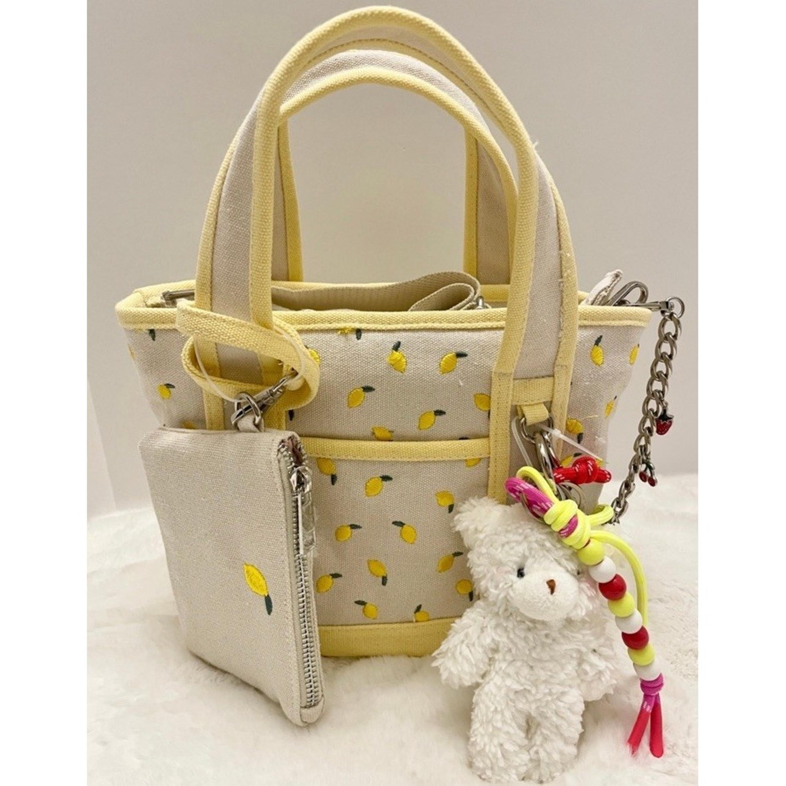 Madden Girl LEMON Mini Tote Crossbody Bag with Charms and Keychain NWT