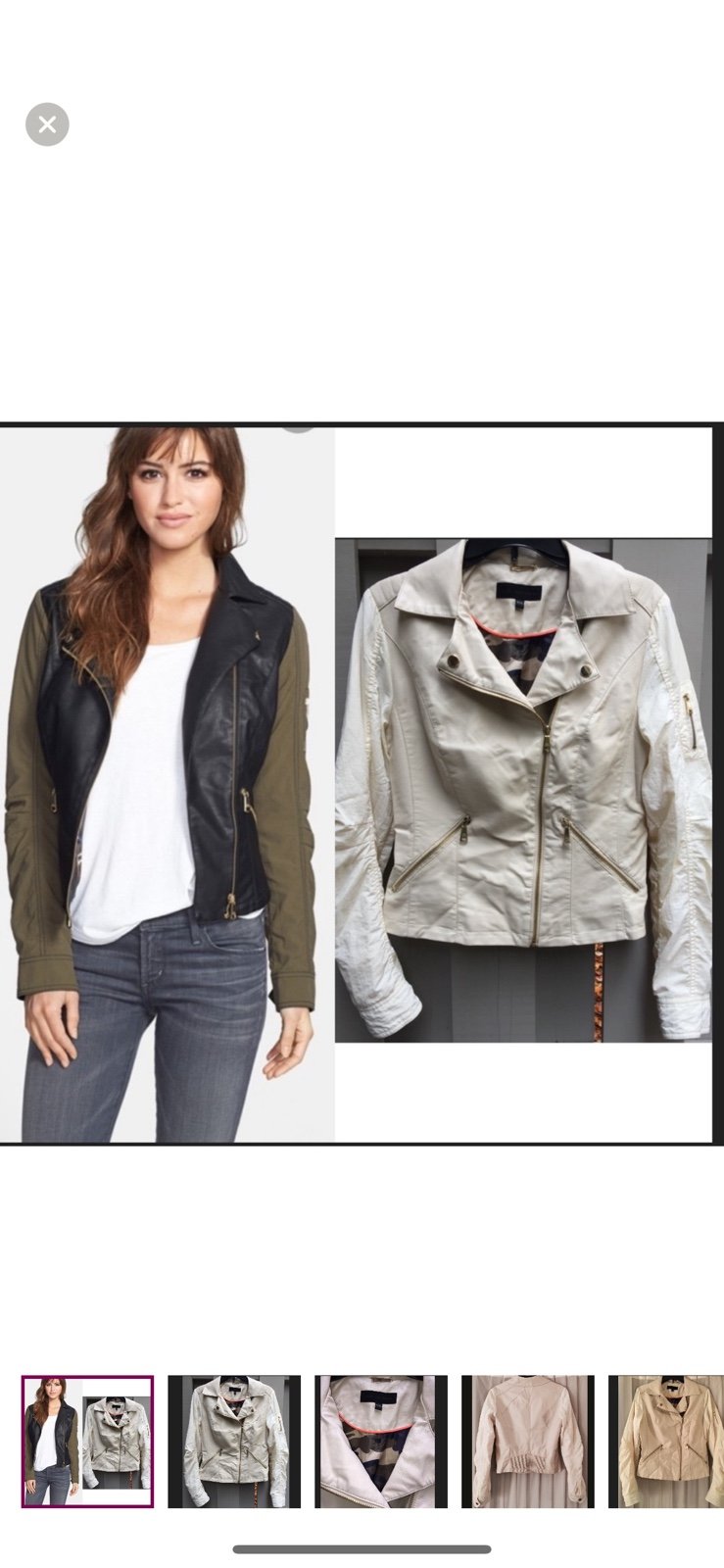 Steve Madden Contrast Sleeve Faux Leather Jacket moto jacket cream