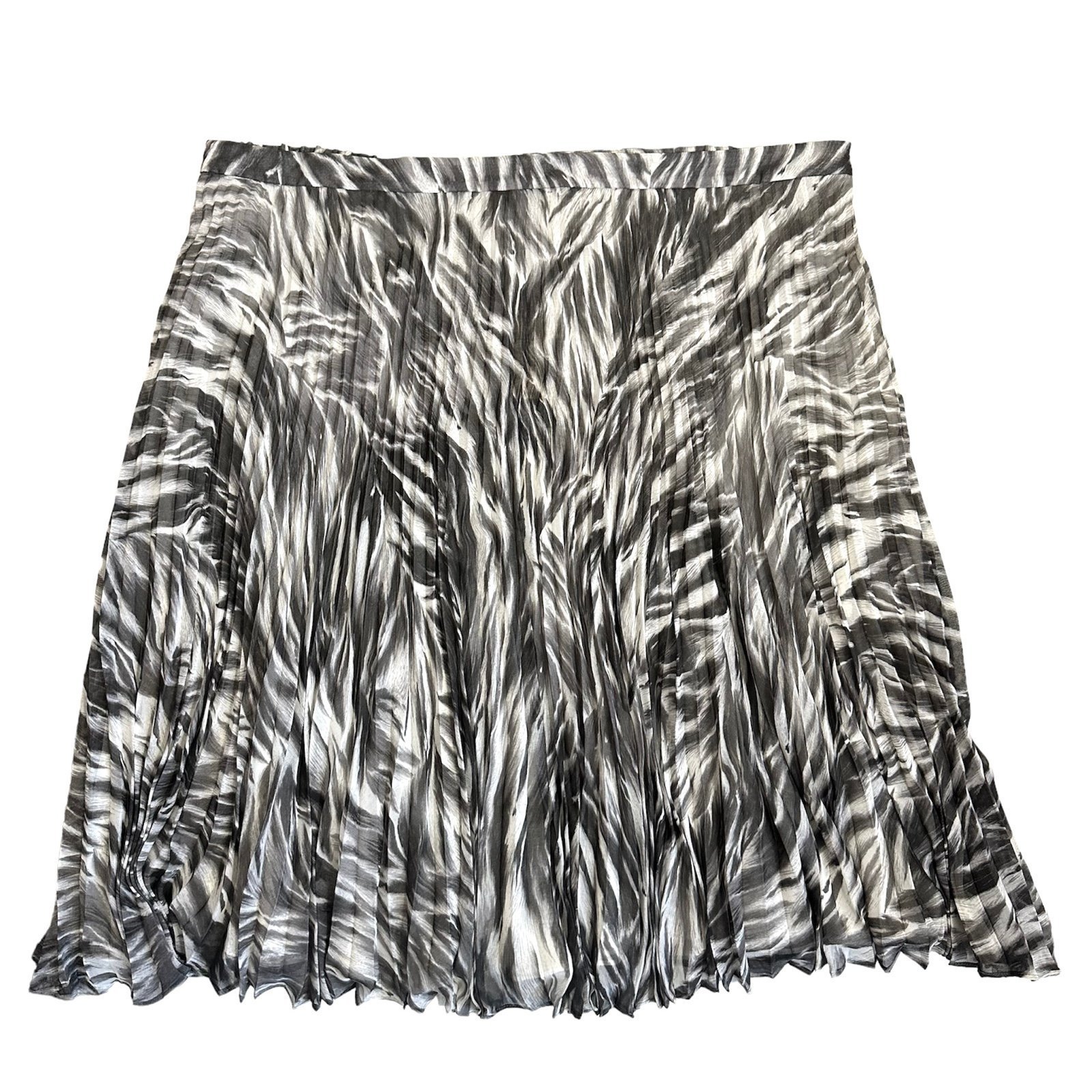 NWT Talbots Gray Zebra Animal Print Pleated A-Line Skirt Plus Size 20W Sheer