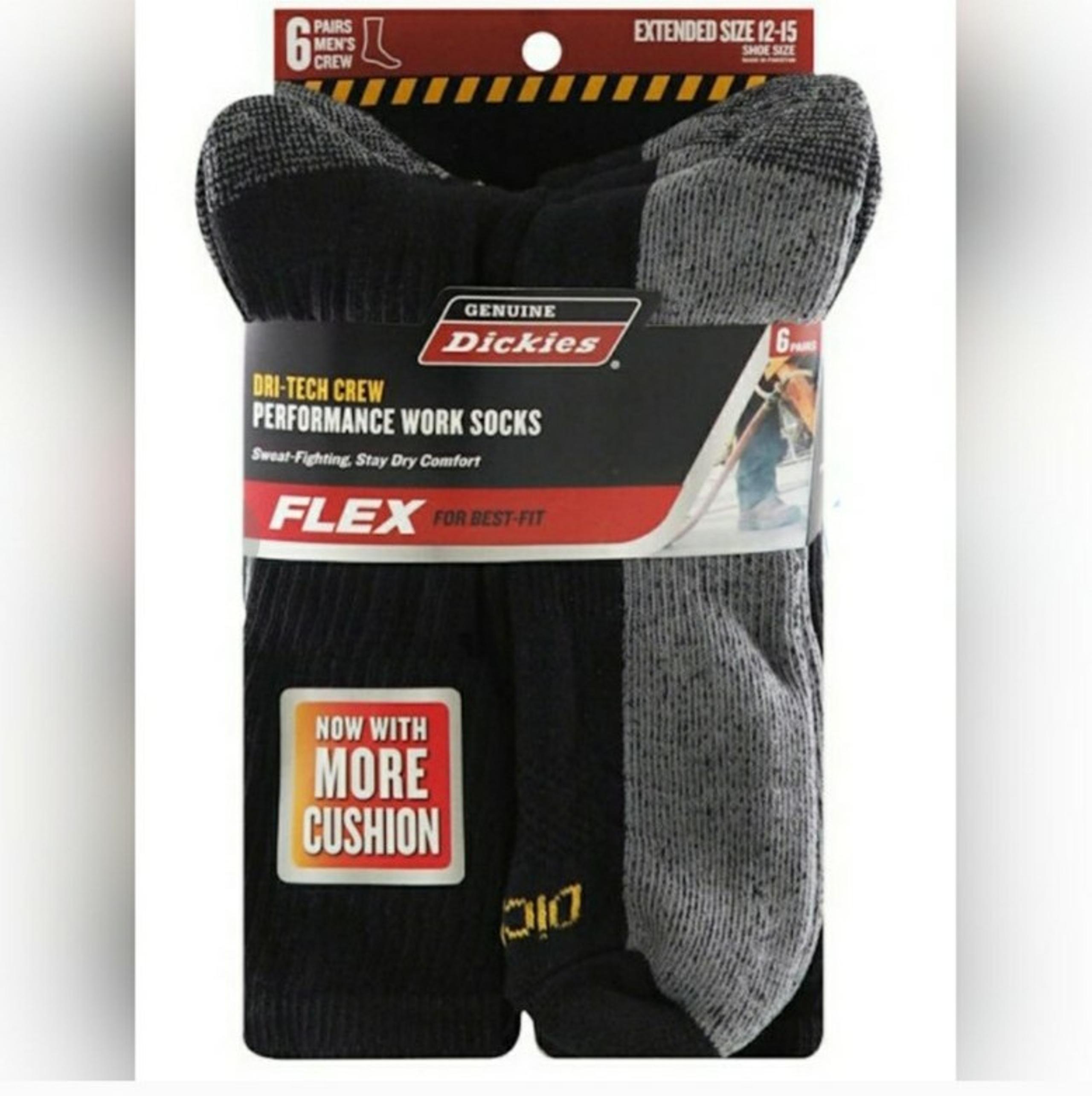 Genuine Dickies Black & Grey Dri-Tech Performance Crew Socks Size 12-15