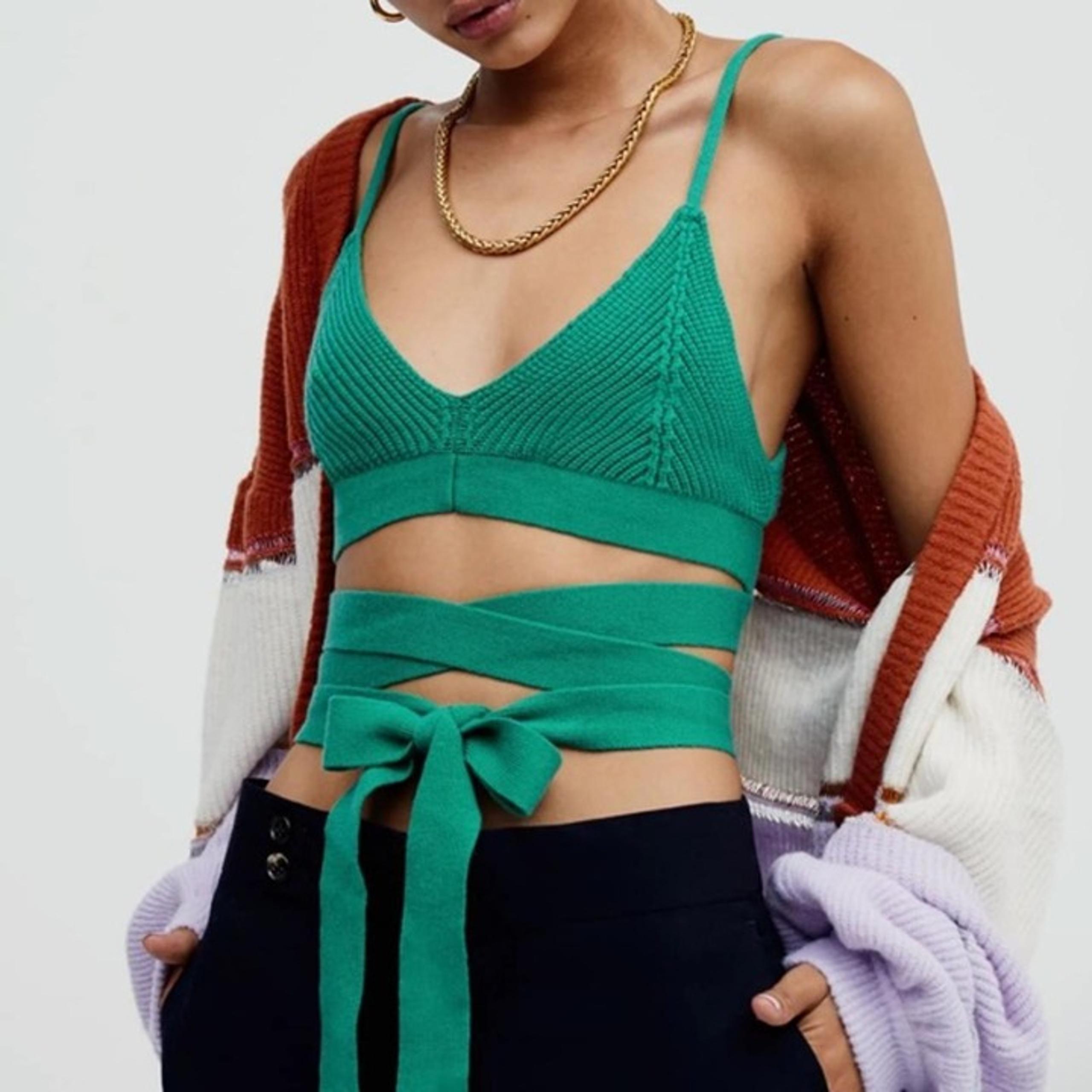 For Love and Lemons Green Joan knit crop top size S