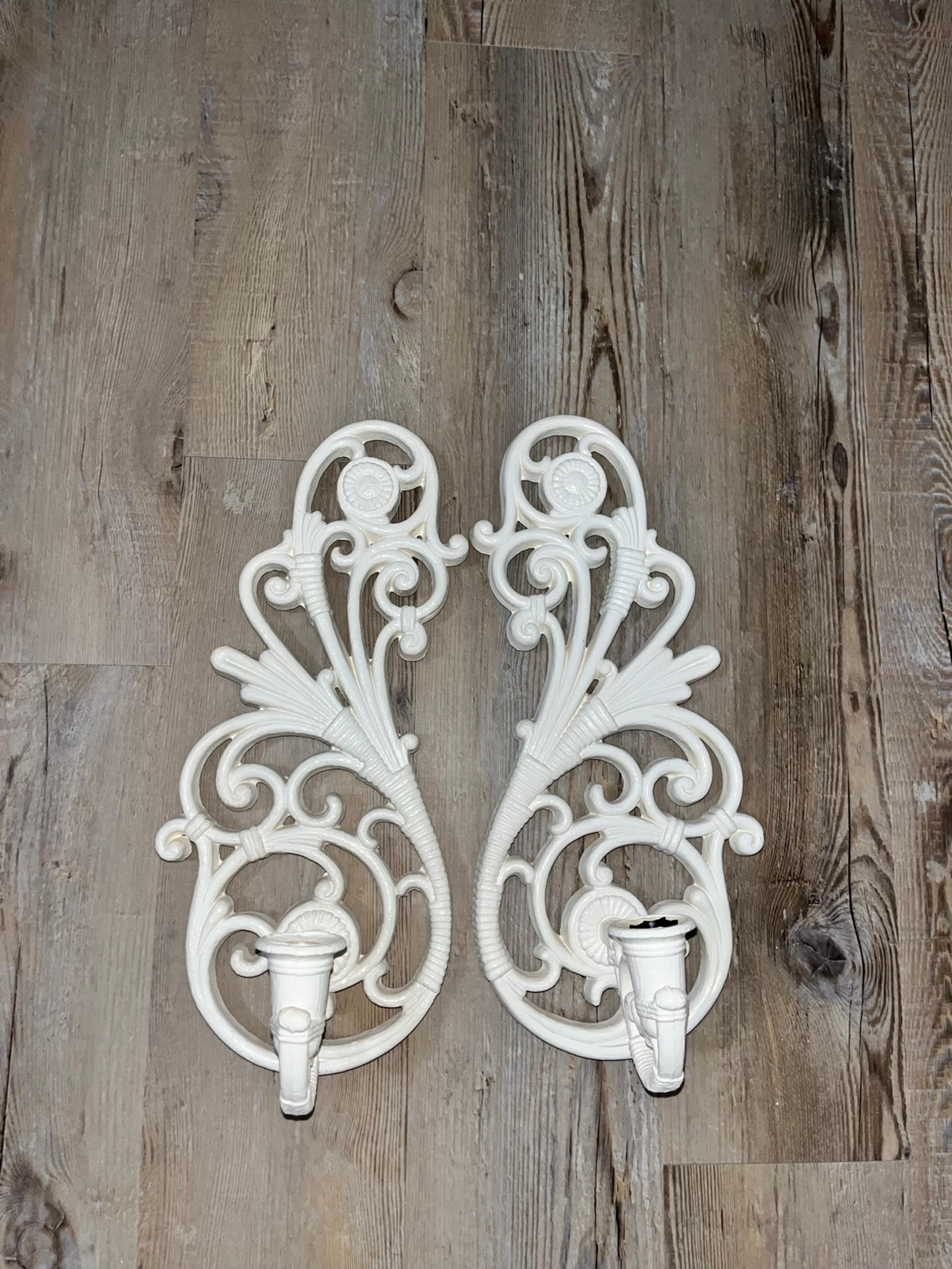 Vintage Syroco Homco Wall Candle Holder Sconce Wicker Style Set