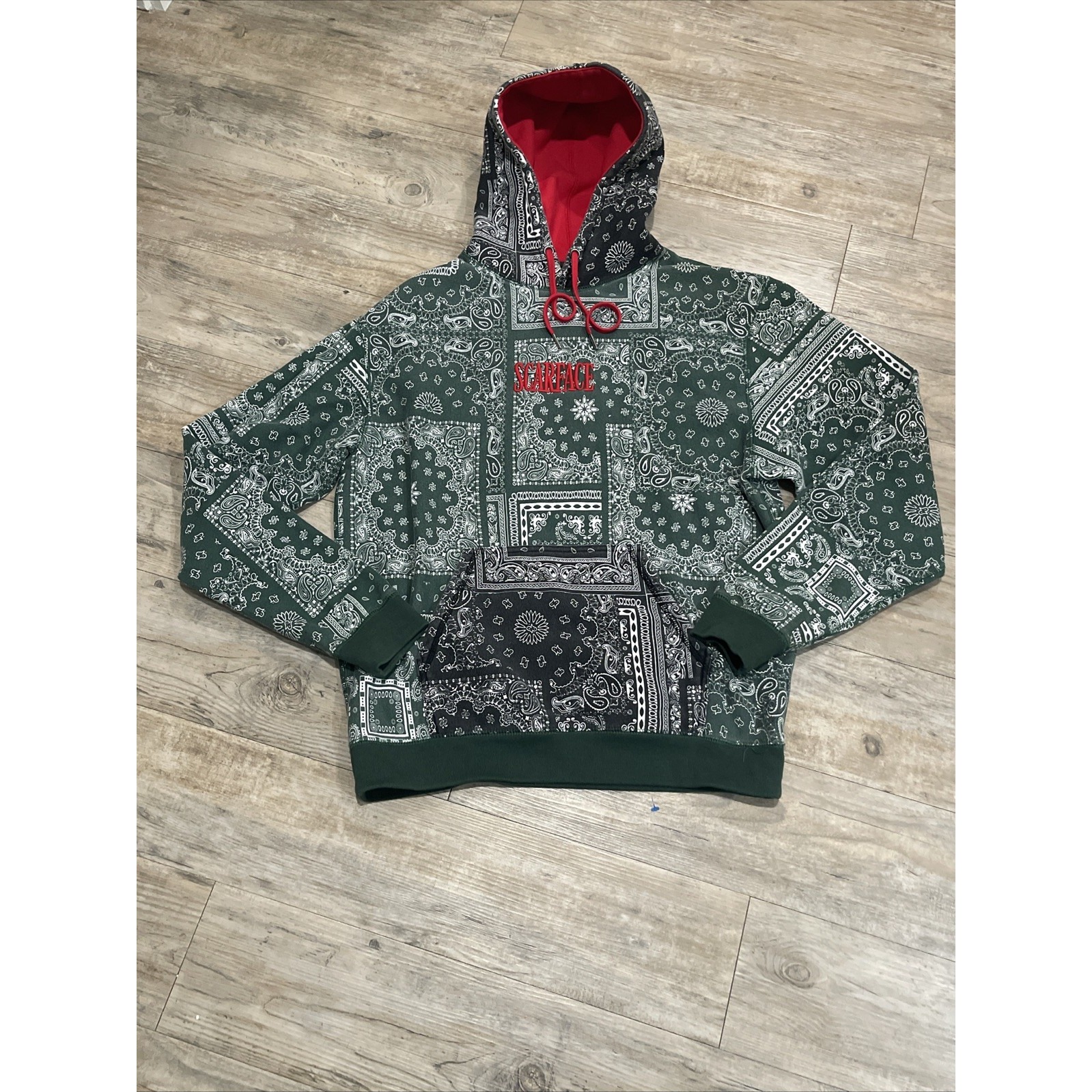 Scarface X Shoe Palace Hoodie Size Large Sweatshirt Green Bandana Print