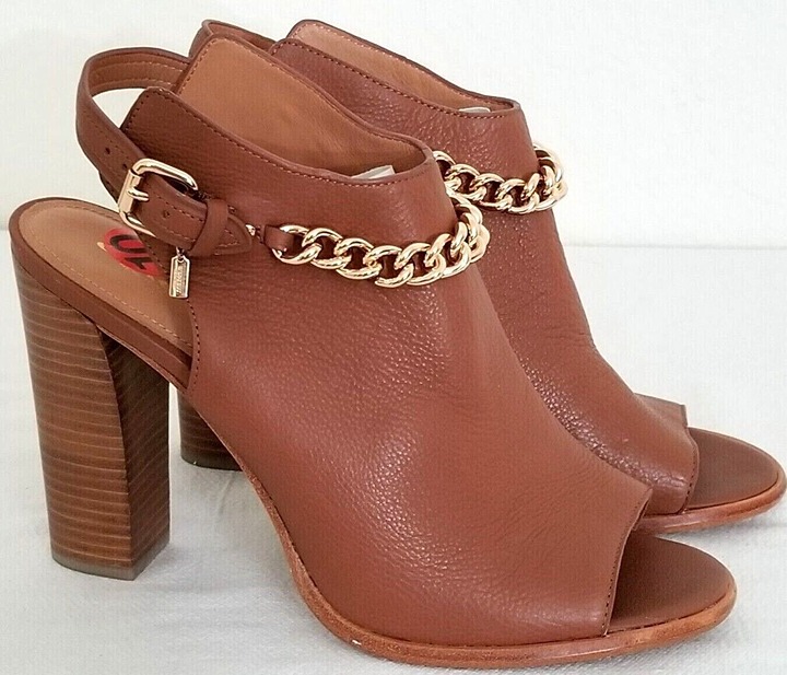 COACH LEANNA SADDLE BROWN GOLD CHAIN HIGH HEELS SHOES SZ 10 NIB!