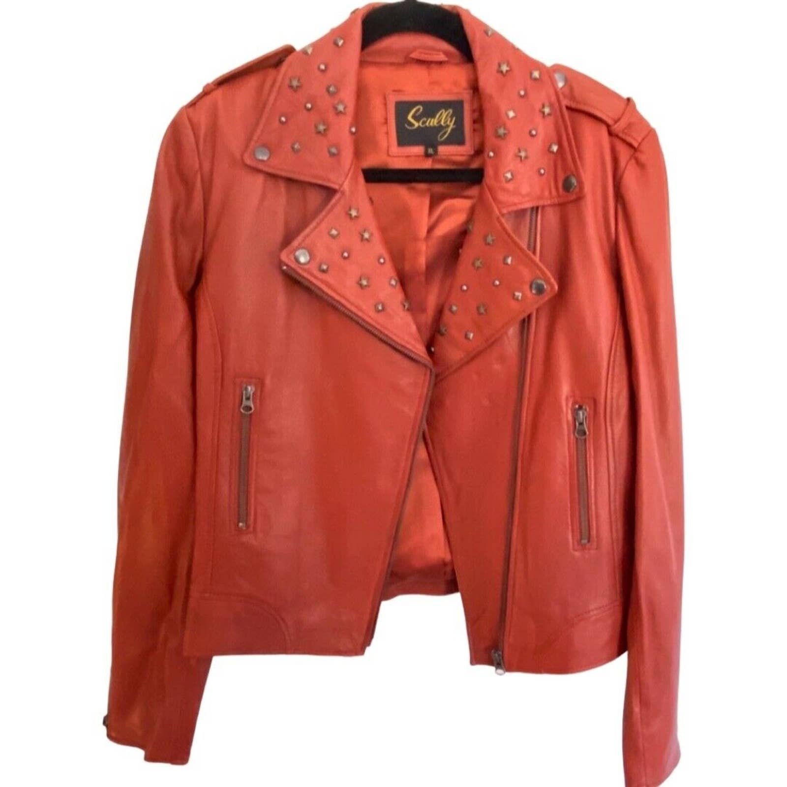 SCULLY Women's STUDDED COLLAR Red Lambskin Moto JKT MSRP 350 Size XL