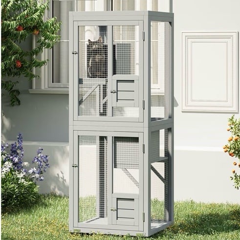 64 Inch Catio Outdoor Cat Enclosure, Large Cat House for Outdoor Cats