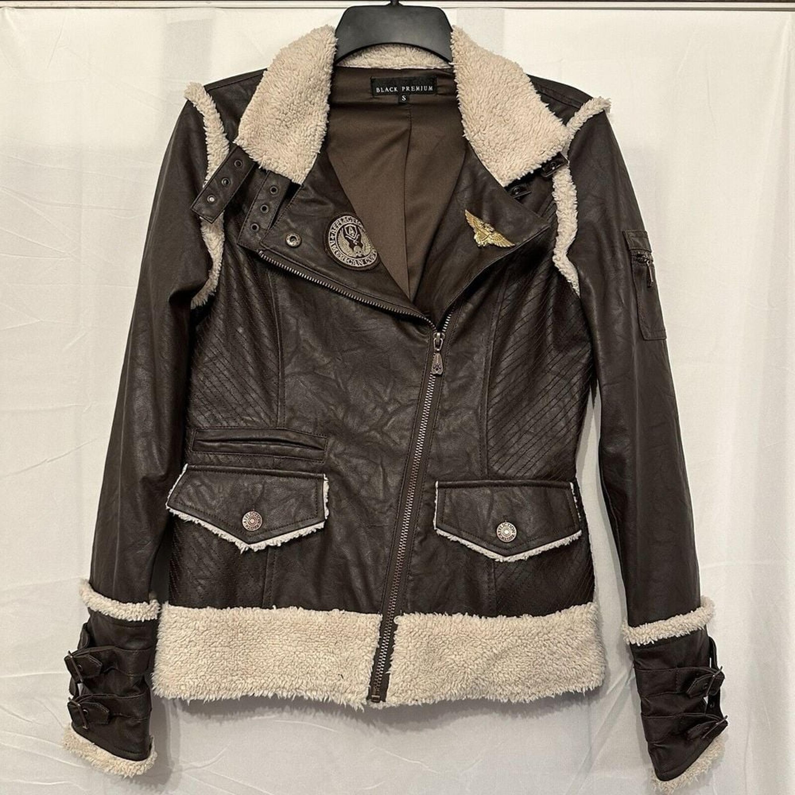 Affliction Black Premium Dark Brown Bomber Jacket Women's Size Small Patches