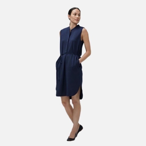 NWT Ministry of Supply Womens Hybrid Seersucker Dress in Navy Size XL