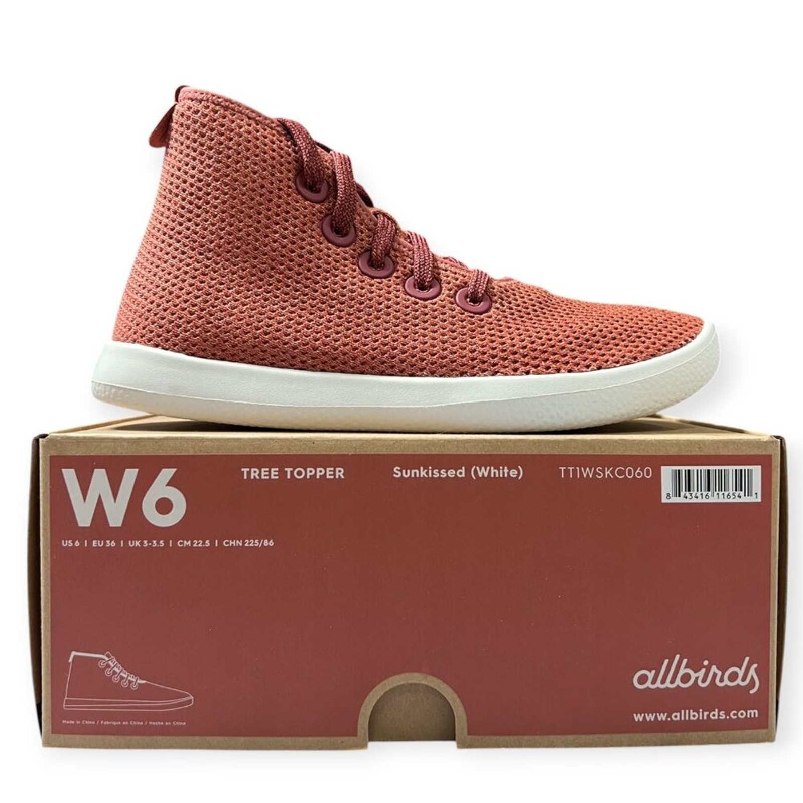 NEW Allbirds Tree Topper SIZE 6 High Top Sneakers Shoes Sunkissed Orange White