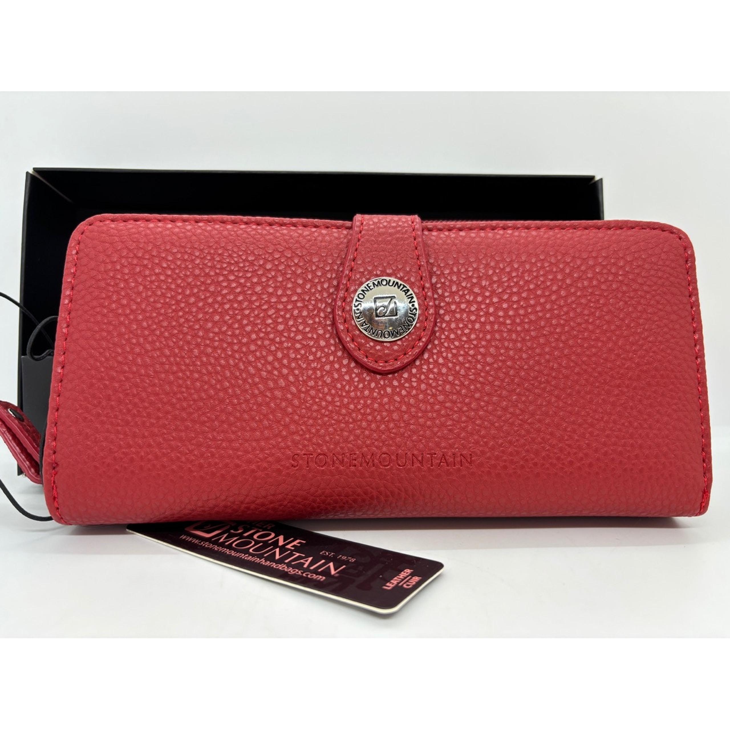 NIB New Stone Mountain Ludlow Zip Around Clutch Wallet RED Pebbled Leather
