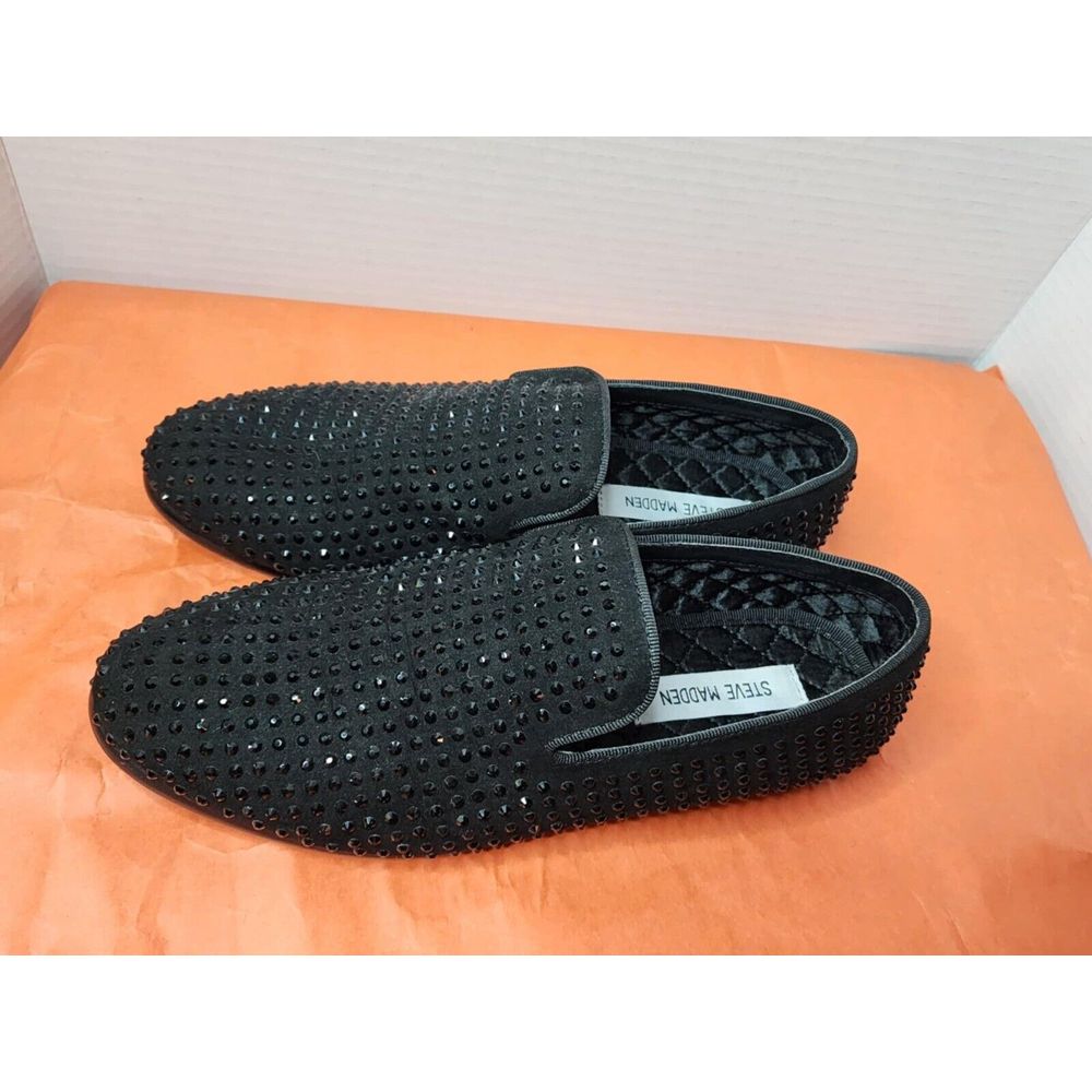 Boys 5 Steve Madden Caviar studded black slip on loafers dress shoes