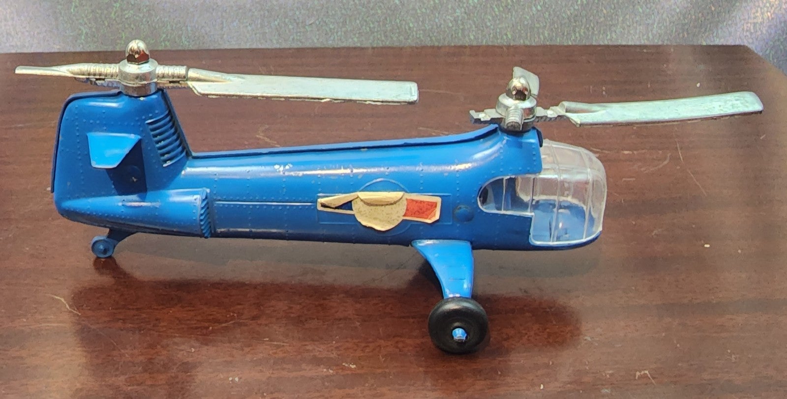 Vintage Hubley Toys Blue Metal Diecast Helicopter
