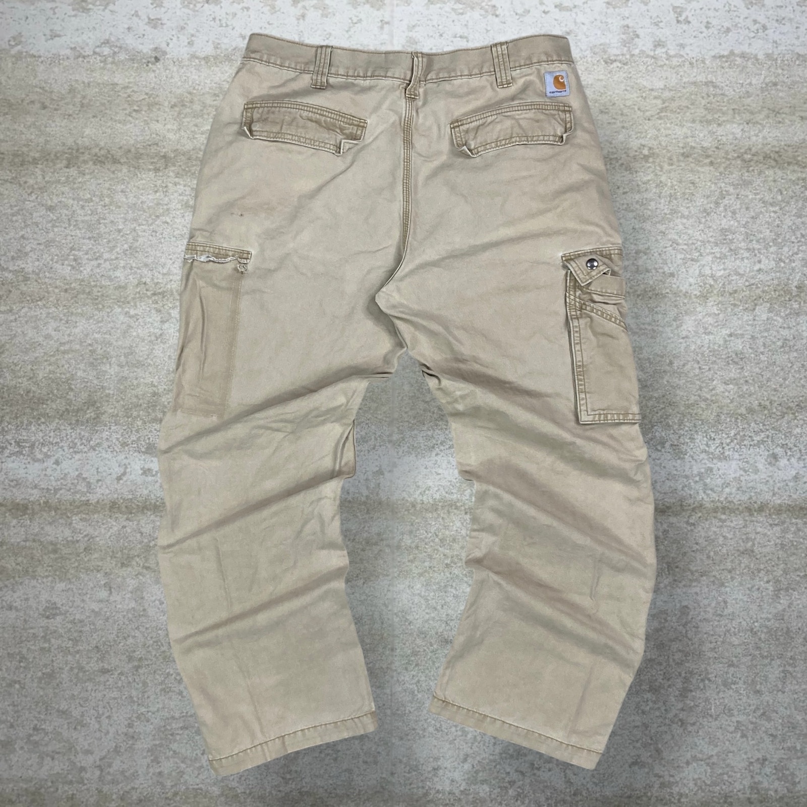 Vintage Carhartt Cargo Pants Tan Canvas Baggy Wide Leg Dungarees Painters 90s