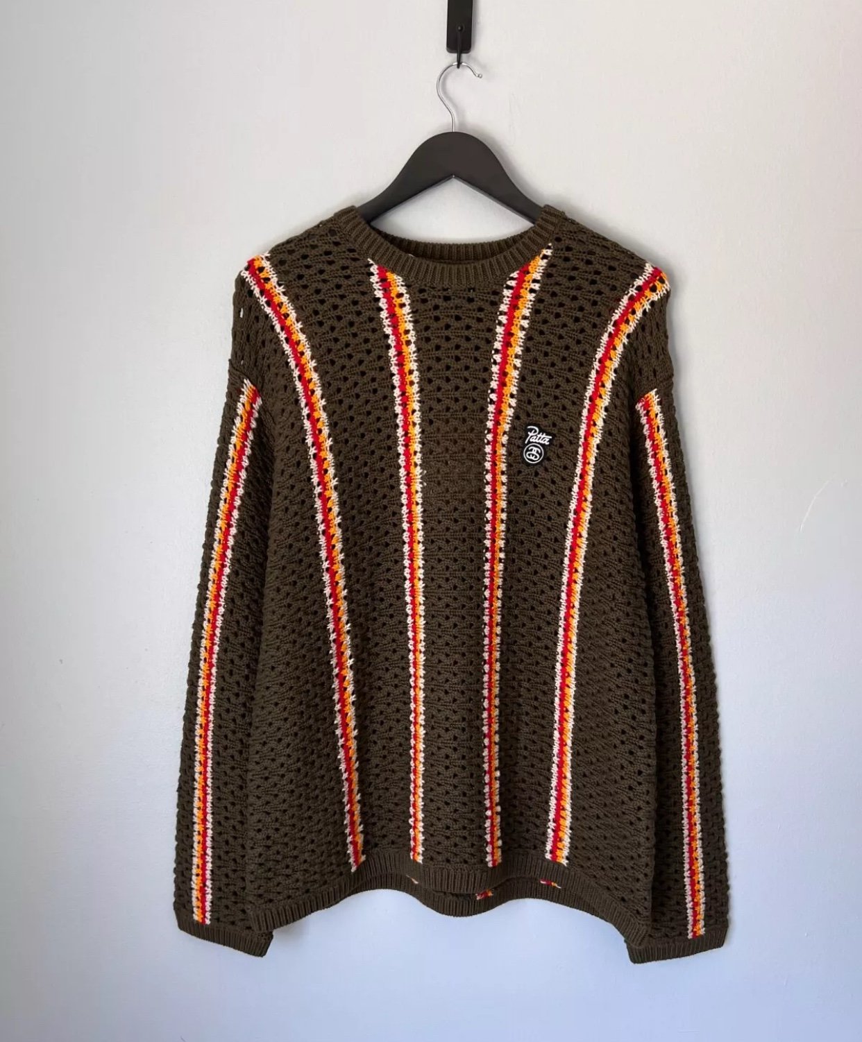 Stussy x Patta Loose Gauge Stripe Sweater - Size Medium or XL - Olive - NEW