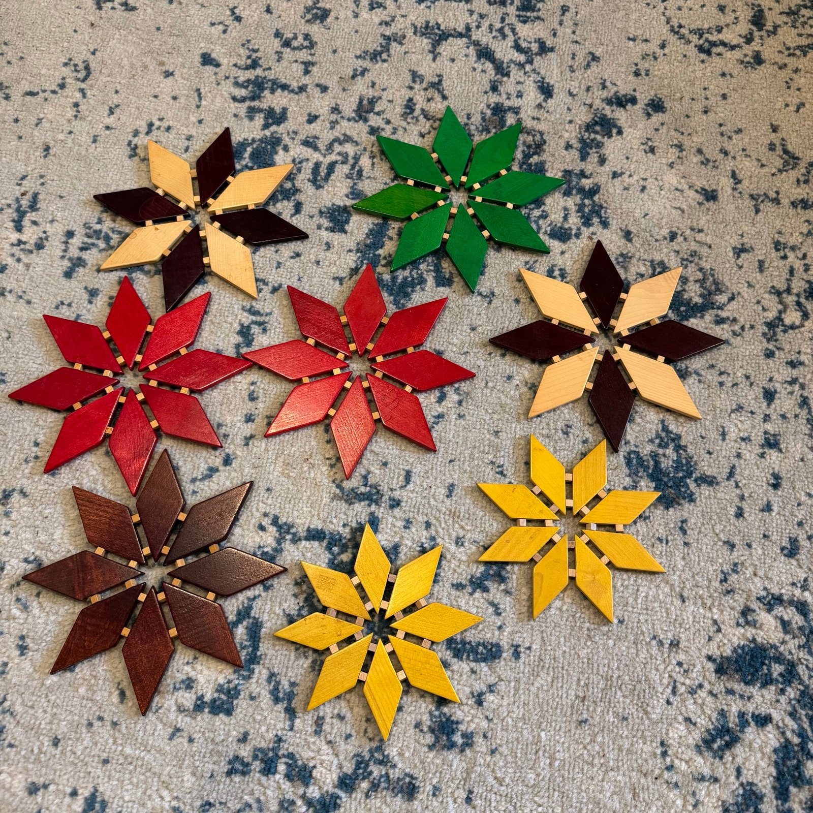 Marked Made in Western Germany MCM Wooden Star Trivet Stackable Set of 8